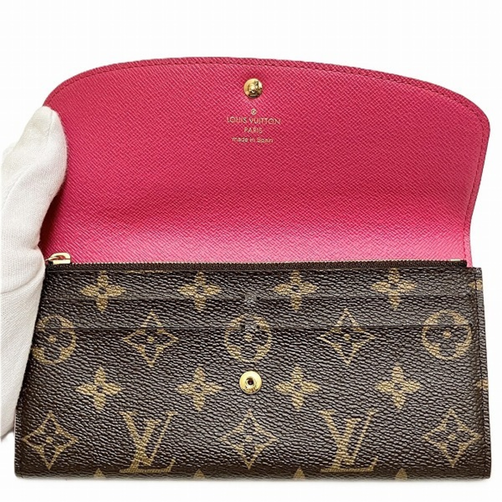 Louis Vuitton Monogram Portefeuille Emily Flower M64202 Rose Ballerine Long Wallet Bi-fold for Women