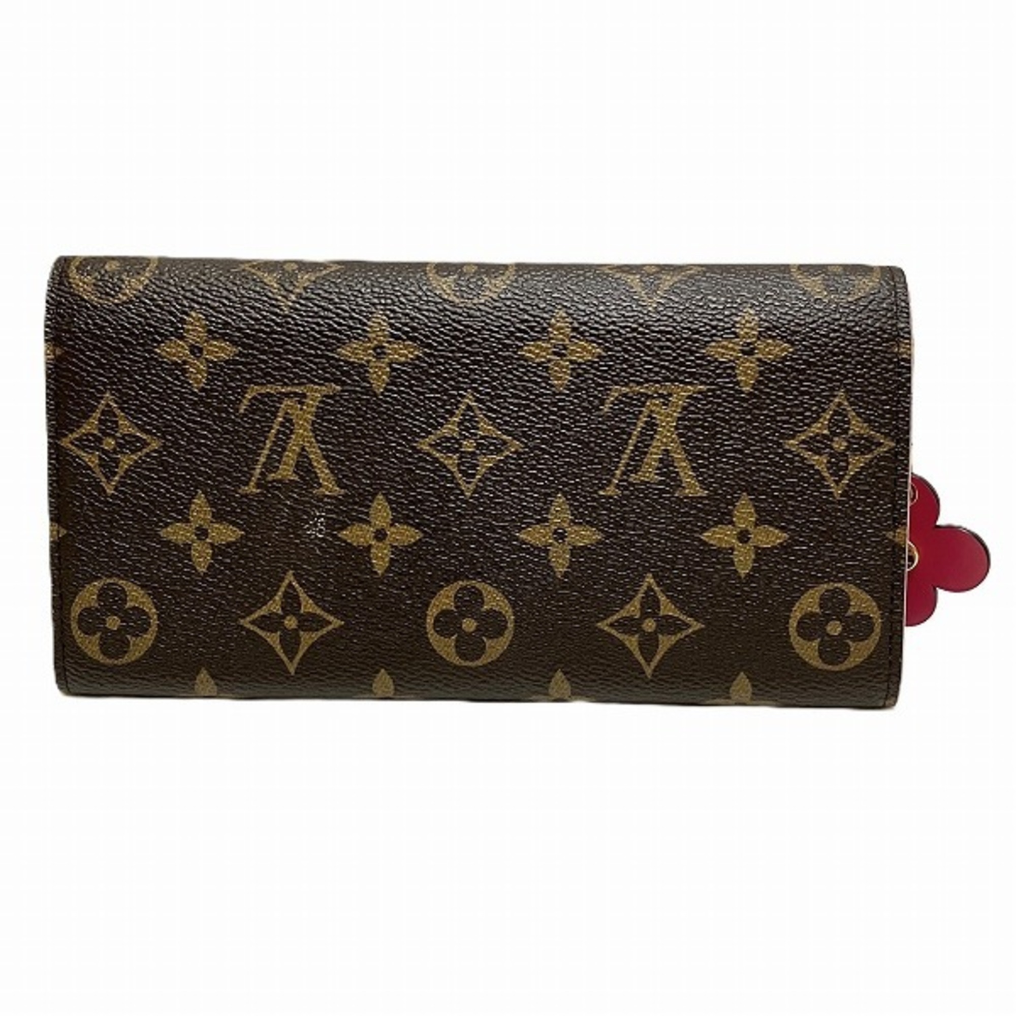 Louis Vuitton Monogram Portefeuille Emily Flower M64202 Rose Ballerine Long Wallet Bi-fold for Women