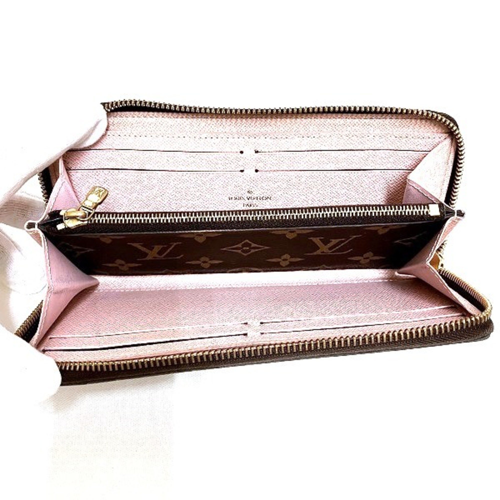 Louis Vuitton Monogram Portefeuille Clemence M61298 Round Rose Ballerine Wallet Long for Women