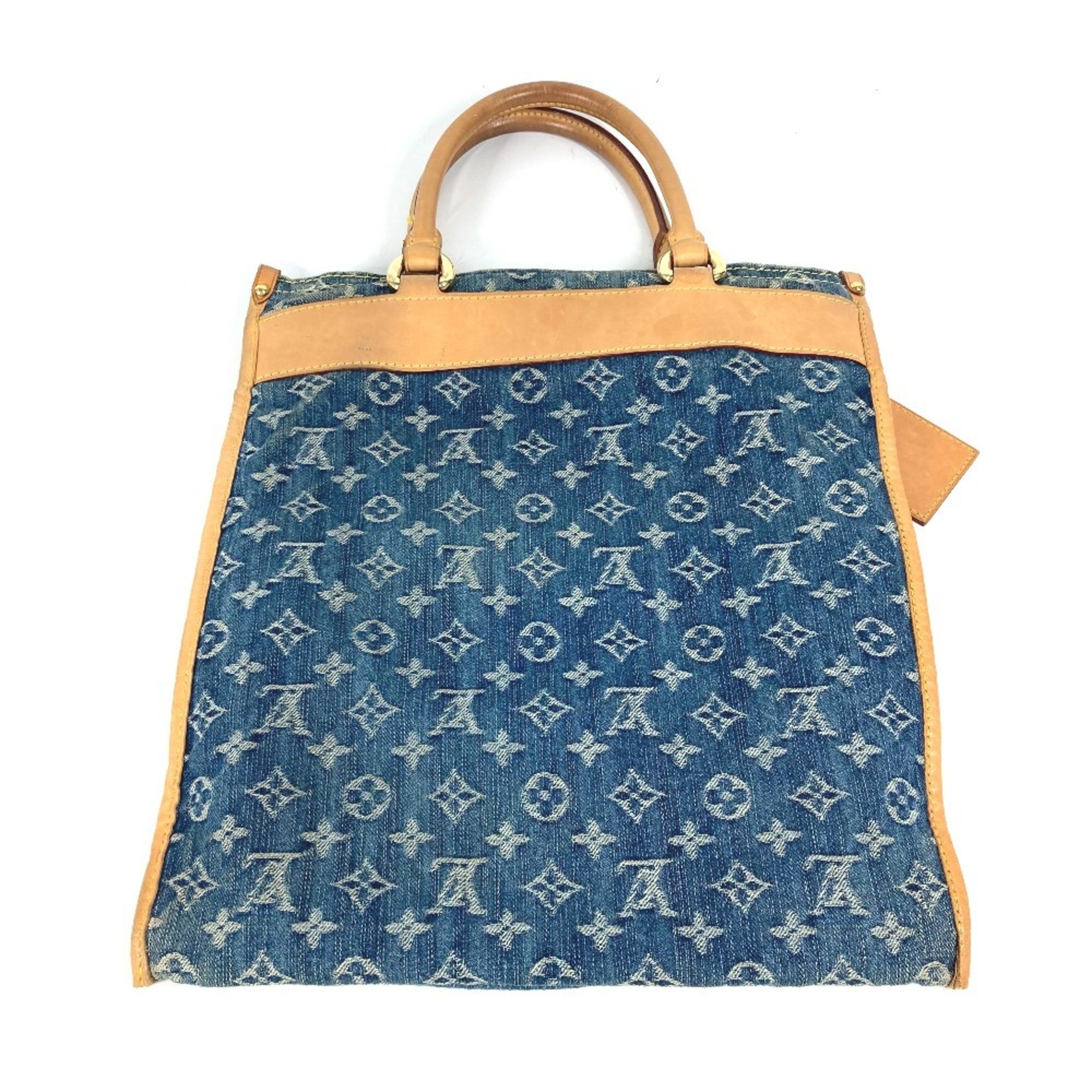 LOUIS VUITTON M95018 Monogram Denim Flat Shopper Tote Bag Shoulder Women's Blue