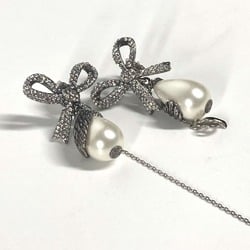 LOUIS VUITTON MP2200 Faux Pearl Ribbon Rhinestone Boucle D'oreille Bow LV Windsor Strass Chain Earrings Metal Women's Silver G-240810-20