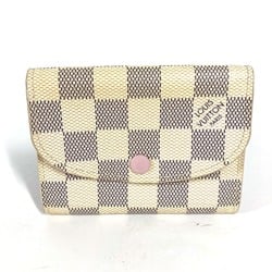 LOUIS VUITTON N61276 Damier Azur Portemonnay Rosalie Compact Wallet Bi-fold Canvas Women's Rose Ballerine White