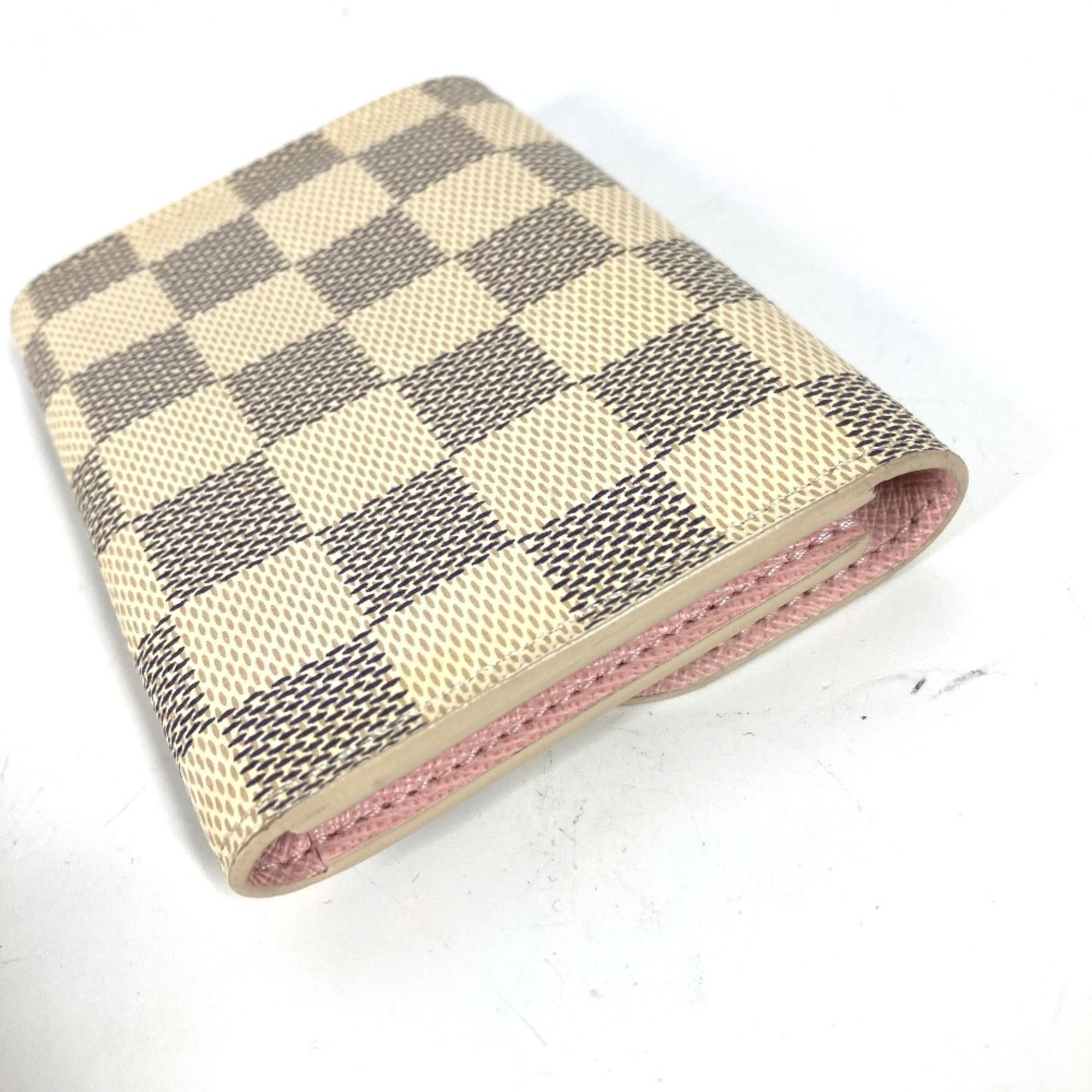 LOUIS VUITTON N61276 Damier Azur Portemonnay Rosalie Compact Wallet Bi-fold Canvas Women's Rose Ballerine White