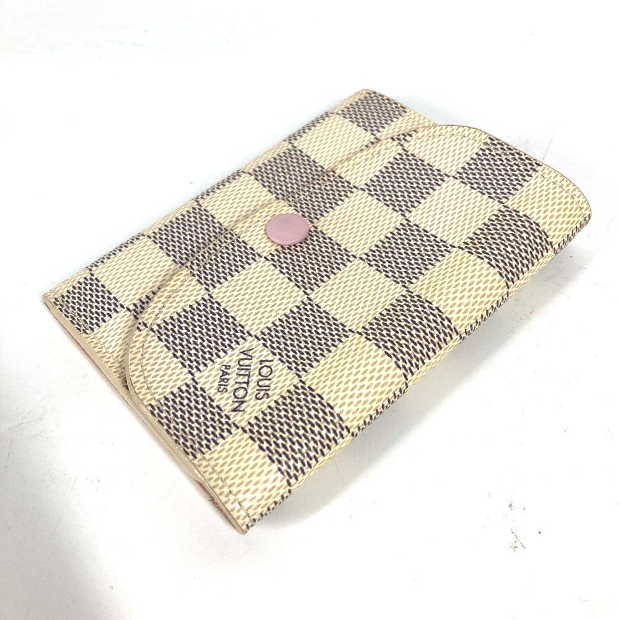 LOUIS VUITTON N61276 Damier Azur Portemonnay Rosalie Compact Wallet Bi-fold Canvas Women's Rose Ballerine White