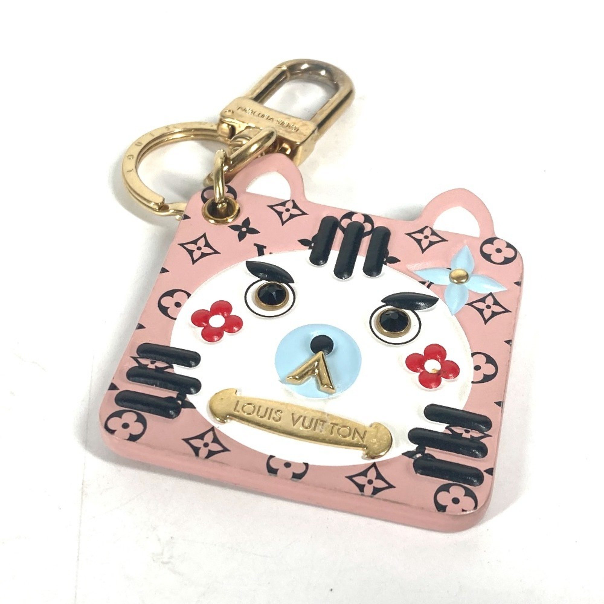 LOUIS VUITTON M68452 Portocle Fun Face Monogram Cat Bag Charm Keychain Leather Women's Pink