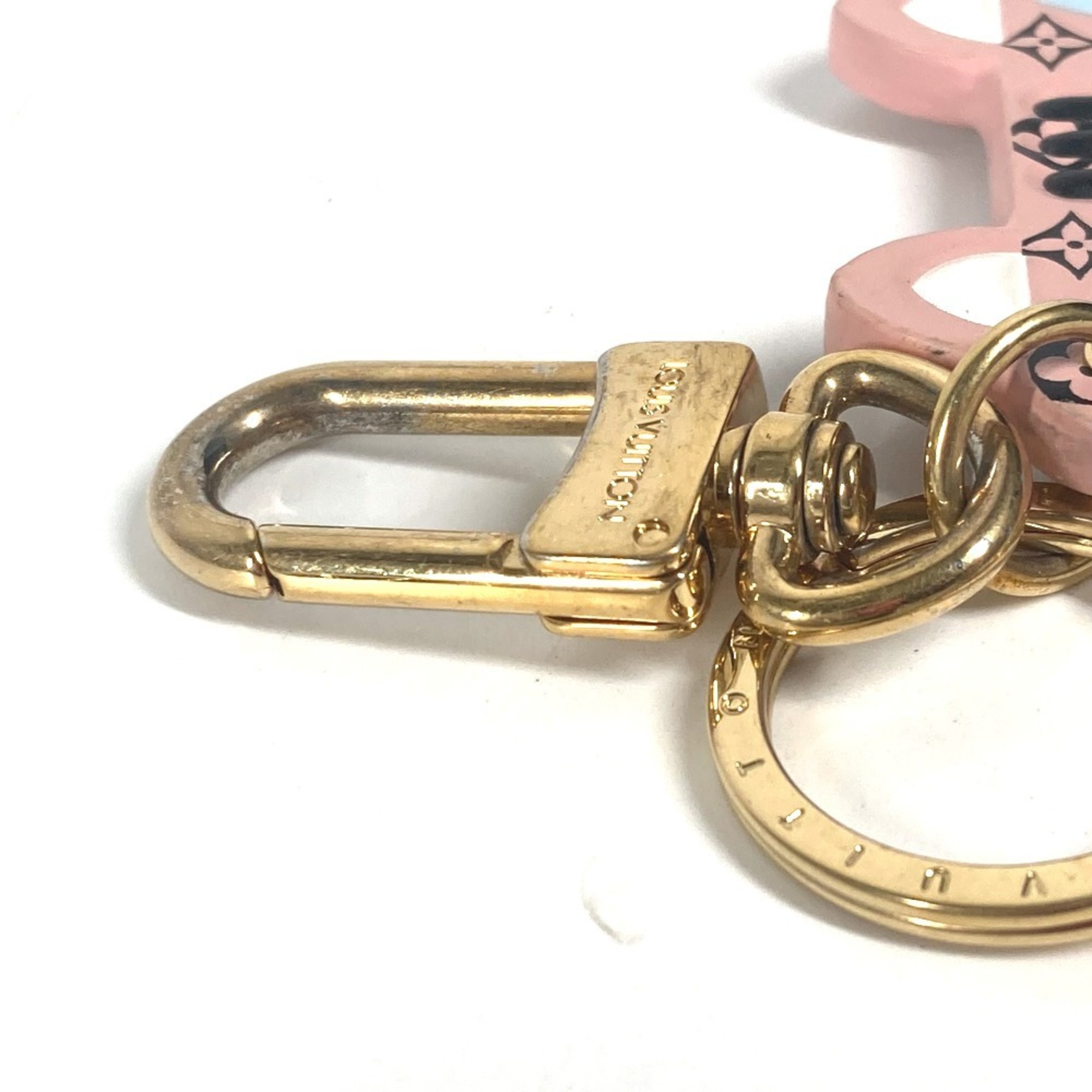 LOUIS VUITTON M68452 Portocle Fun Face Monogram Cat Bag Charm Keychain Leather Women's Pink