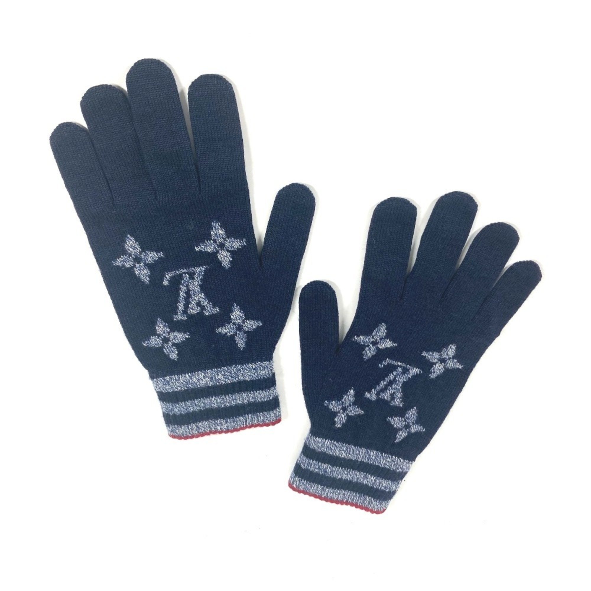 LOUIS VUITTON M76029 Gon Monogram Stripes Gloves Wool Men's Navy