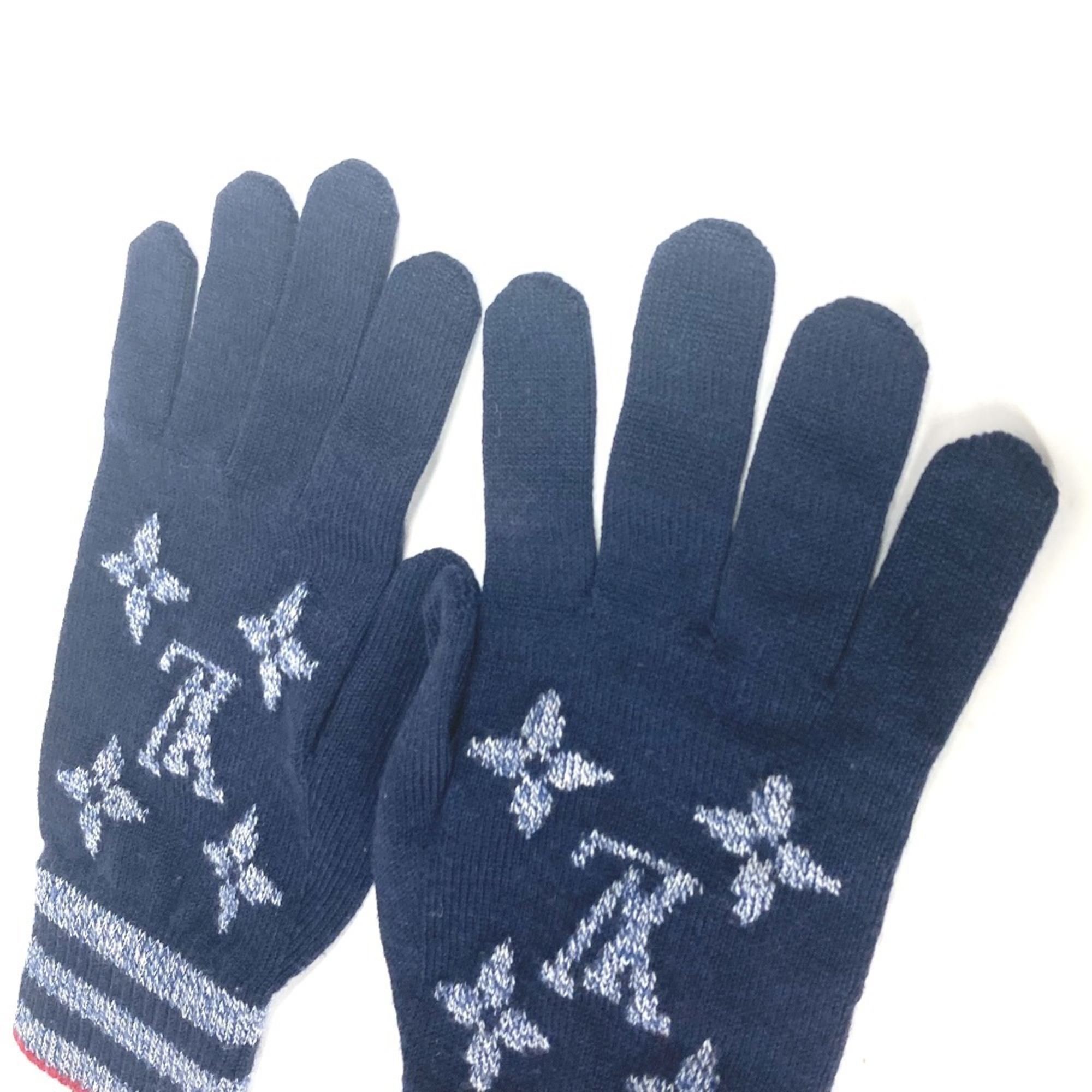 LOUIS VUITTON M76029 Gon Monogram Stripes Gloves Wool Men's Navy