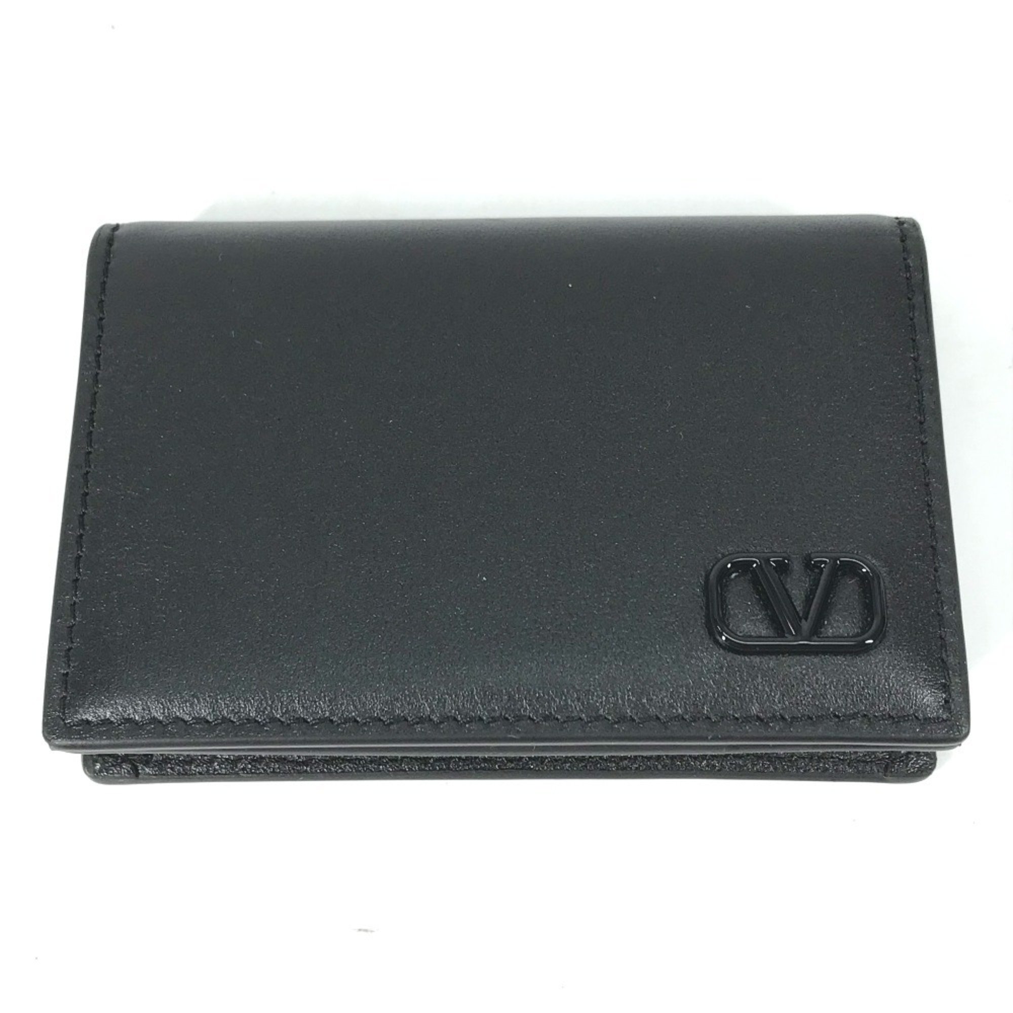 VALENTINO 2Y2P0U14ZQU Business Card Holder Pass Case V Signature Bi-Fold Holder/Card Calfskin Men's Black Similar