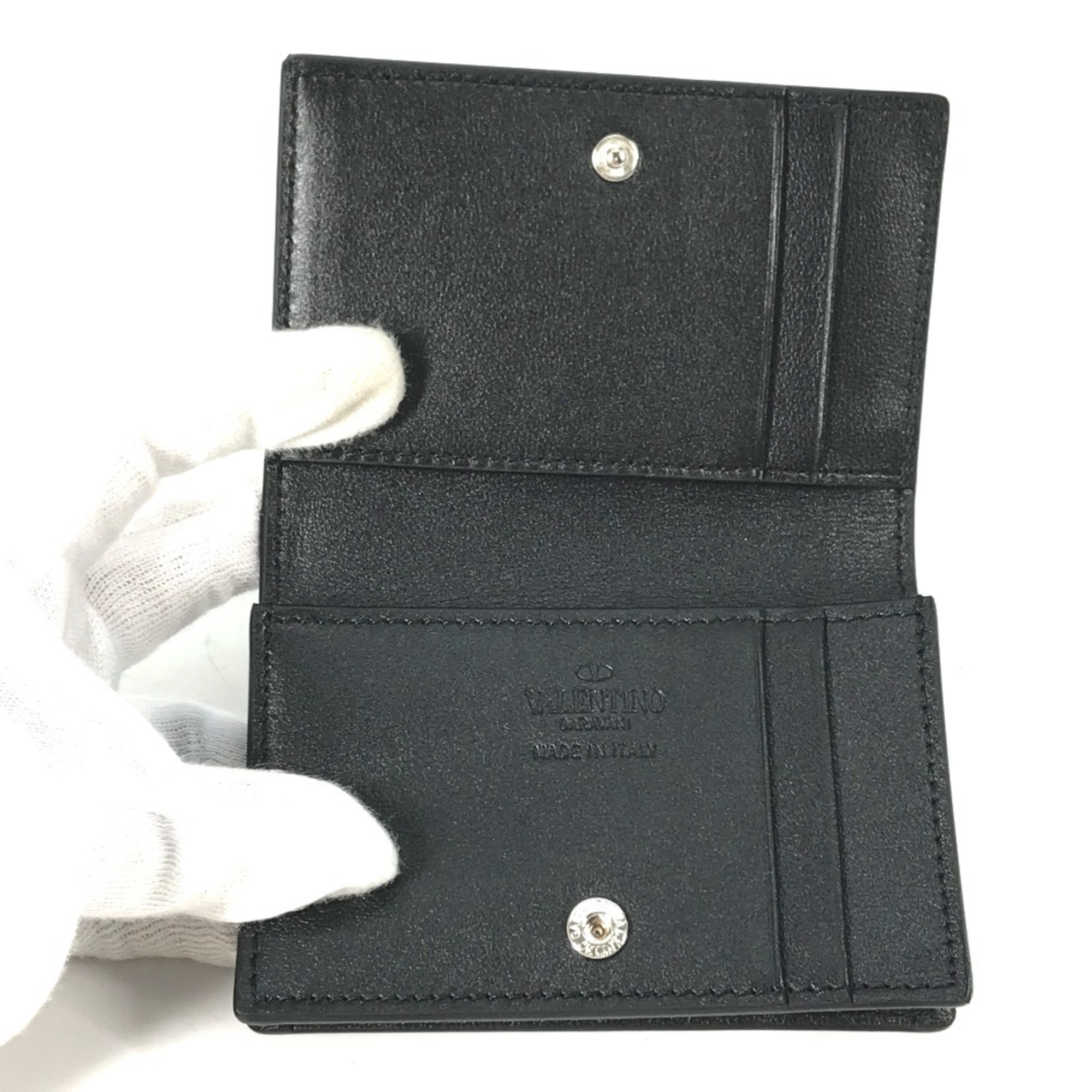 VALENTINO 2Y2P0U14ZQU Business Card Holder Pass Case V Signature Bi-Fold Holder/Card Calfskin Men's Black Similar