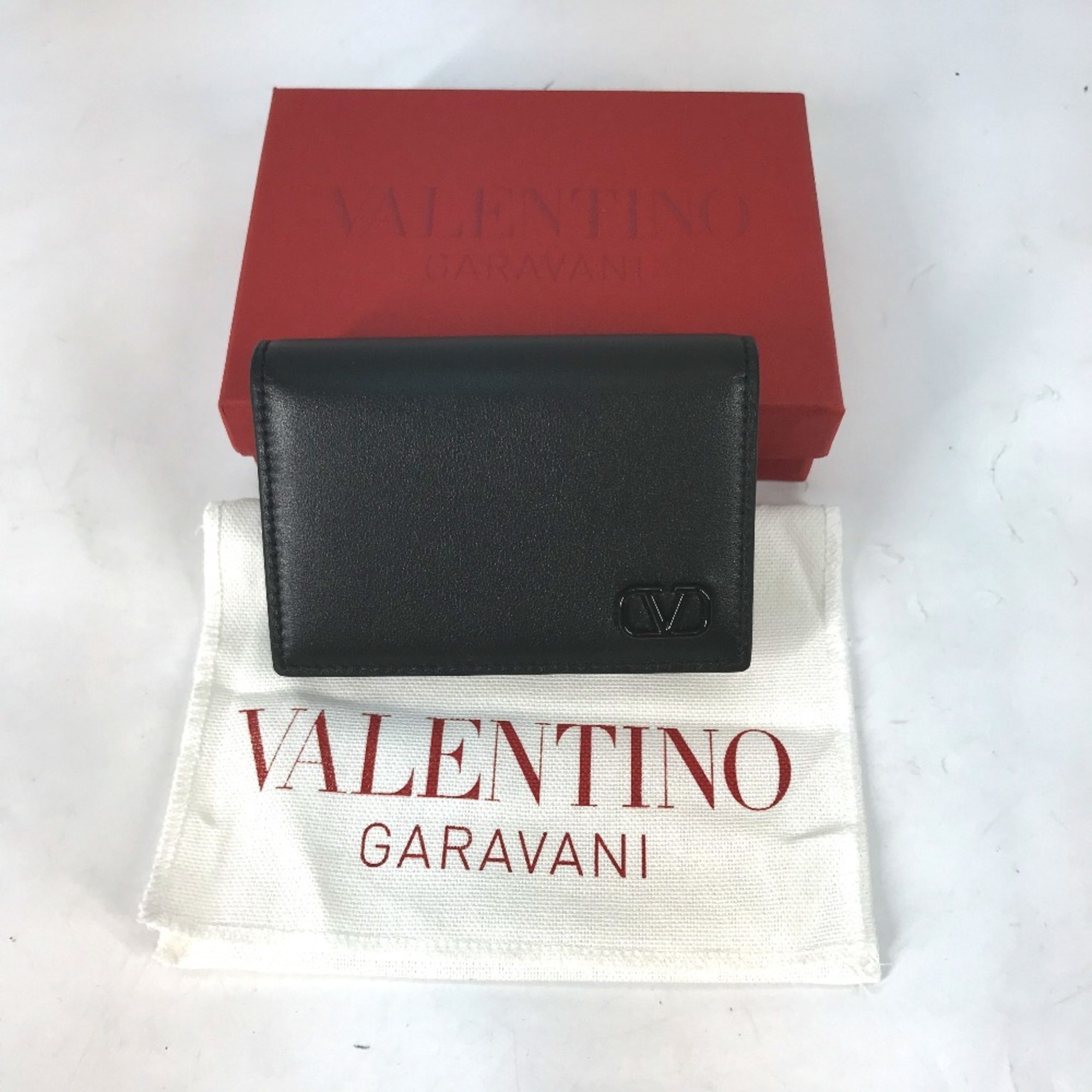 VALENTINO 2Y2P0U14ZQU Business Card Holder Pass Case V Signature Bi-Fold Holder/Card Calfskin Men's Black Similar