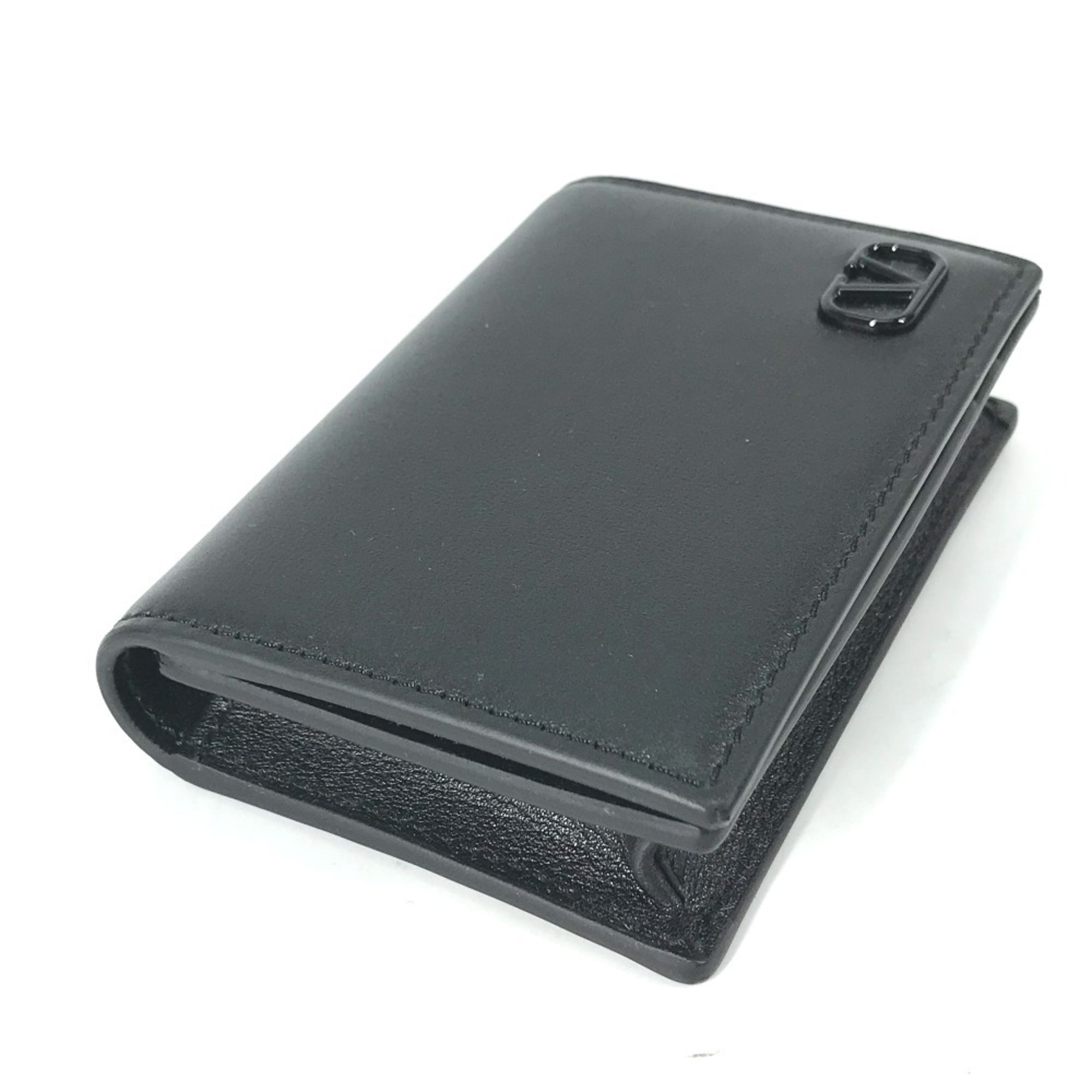 VALENTINO 2Y2P0U14ZQU Business Card Holder Pass Case V Signature Bi-Fold Holder/Card Calfskin Men's Black Similar