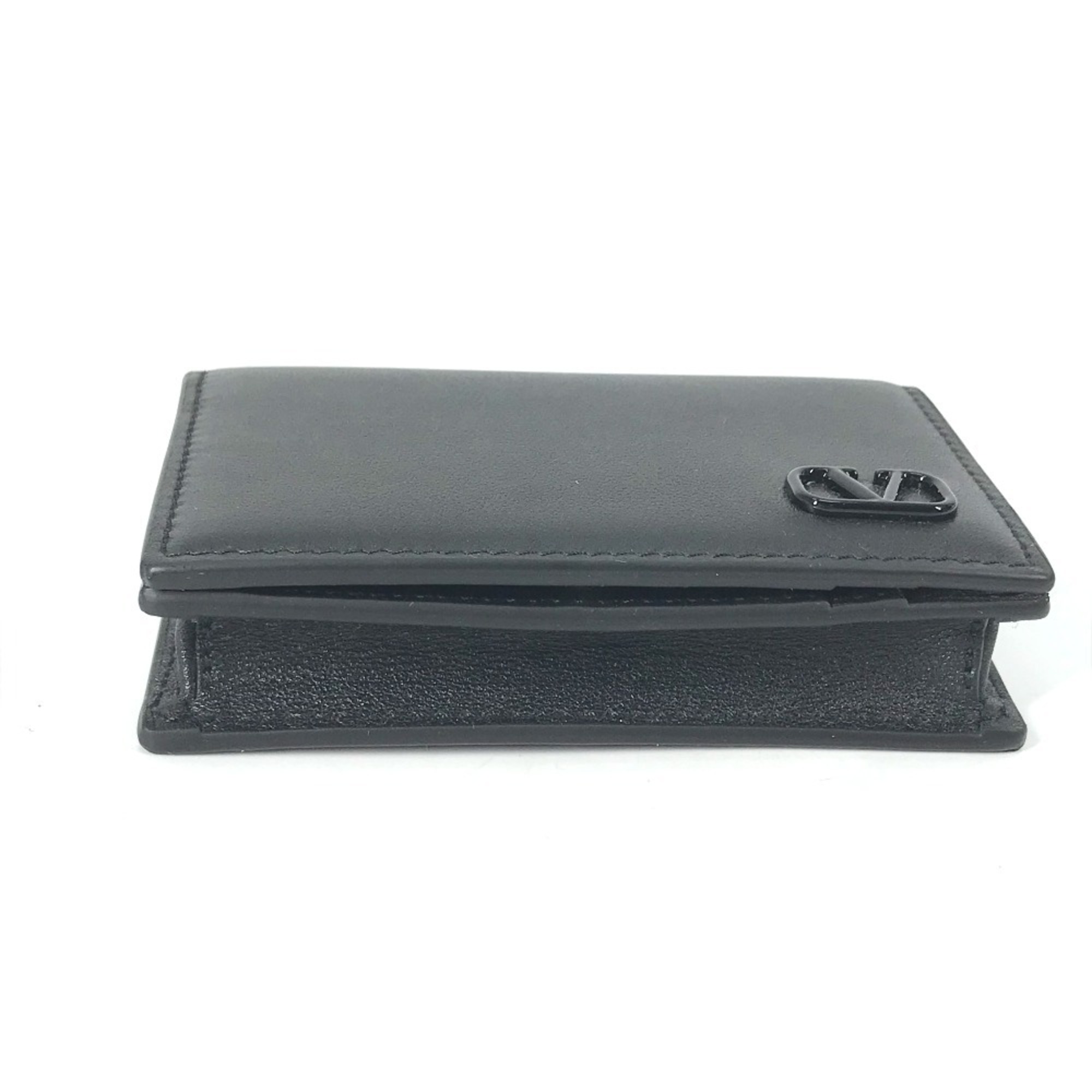 VALENTINO 2Y2P0U14ZQU Business Card Holder Pass Case V Signature Bi-Fold Holder/Card Calfskin Men's Black Similar