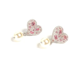 MIUMIU Miu Heart Rhinestone Earrings Metal Women's Silver