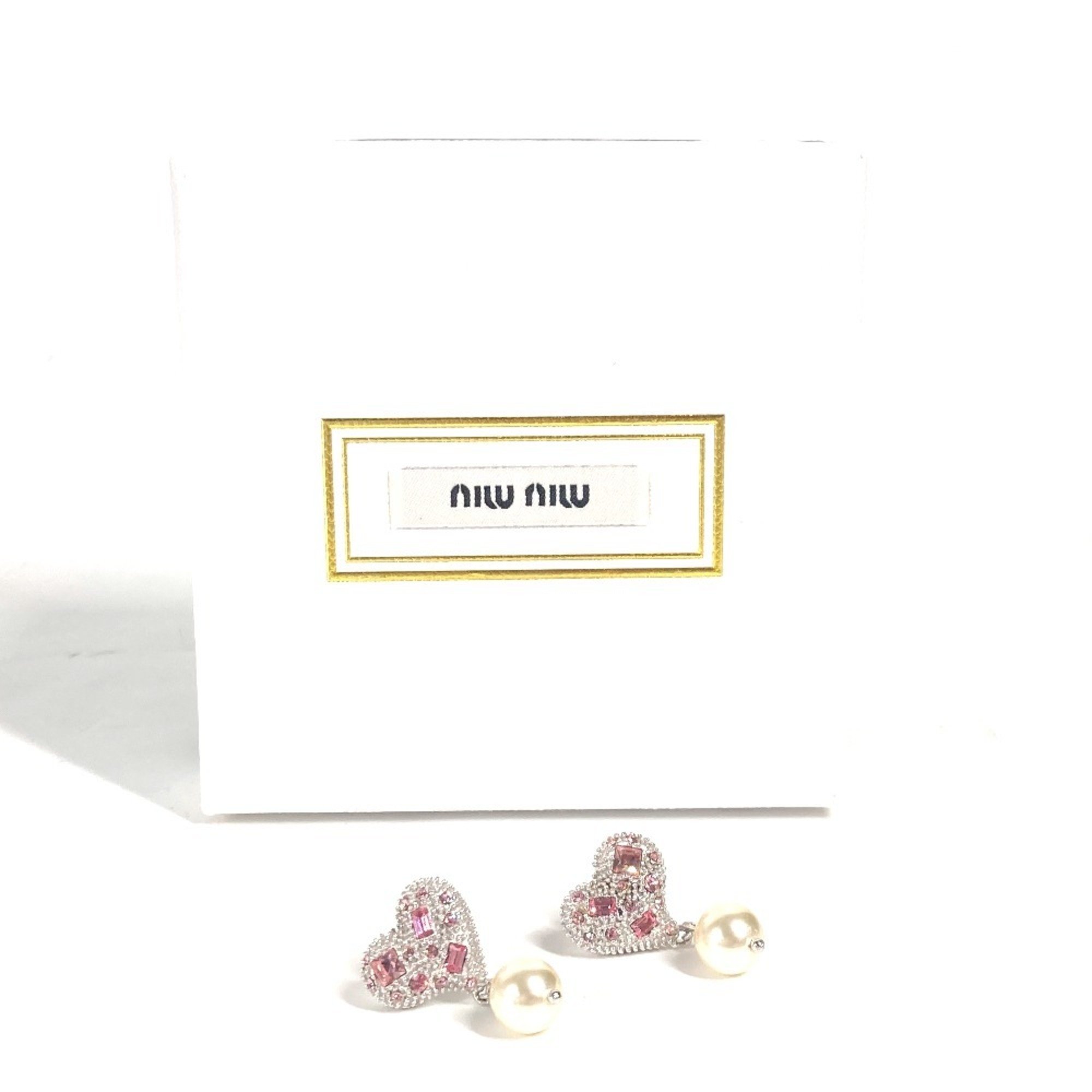 MIUMIU Miu Heart Rhinestone Earrings Metal Women's Silver