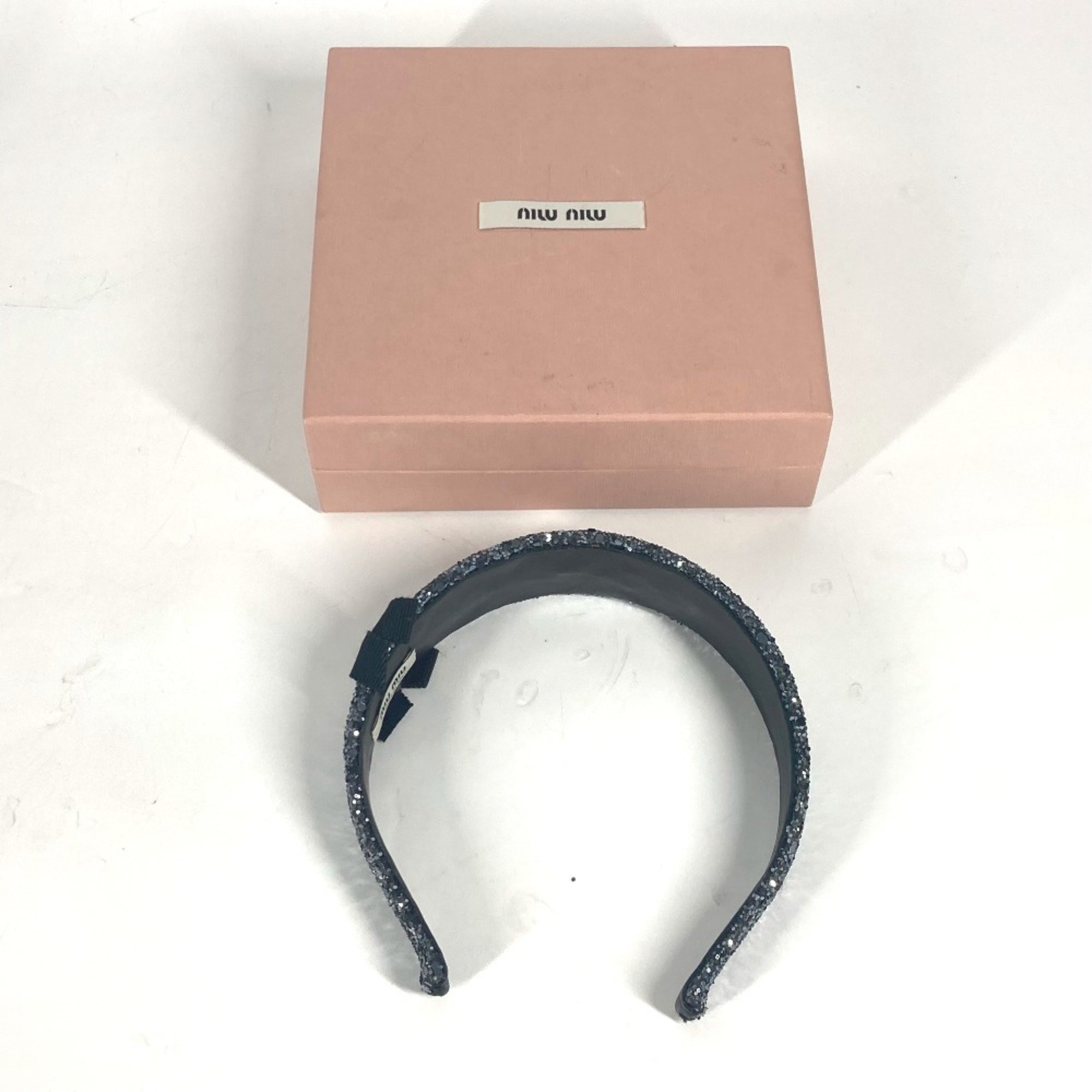 MIUMIU Miu Glitter Ribbon Hair Headband Leather Women's Black