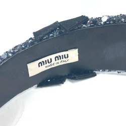 MIUMIU Miu Glitter Ribbon Hair Headband Leather Women's Black