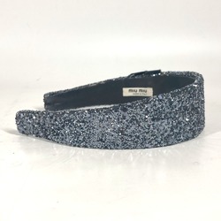 MIUMIU Miu Glitter Ribbon Hair Headband Leather Women's Black