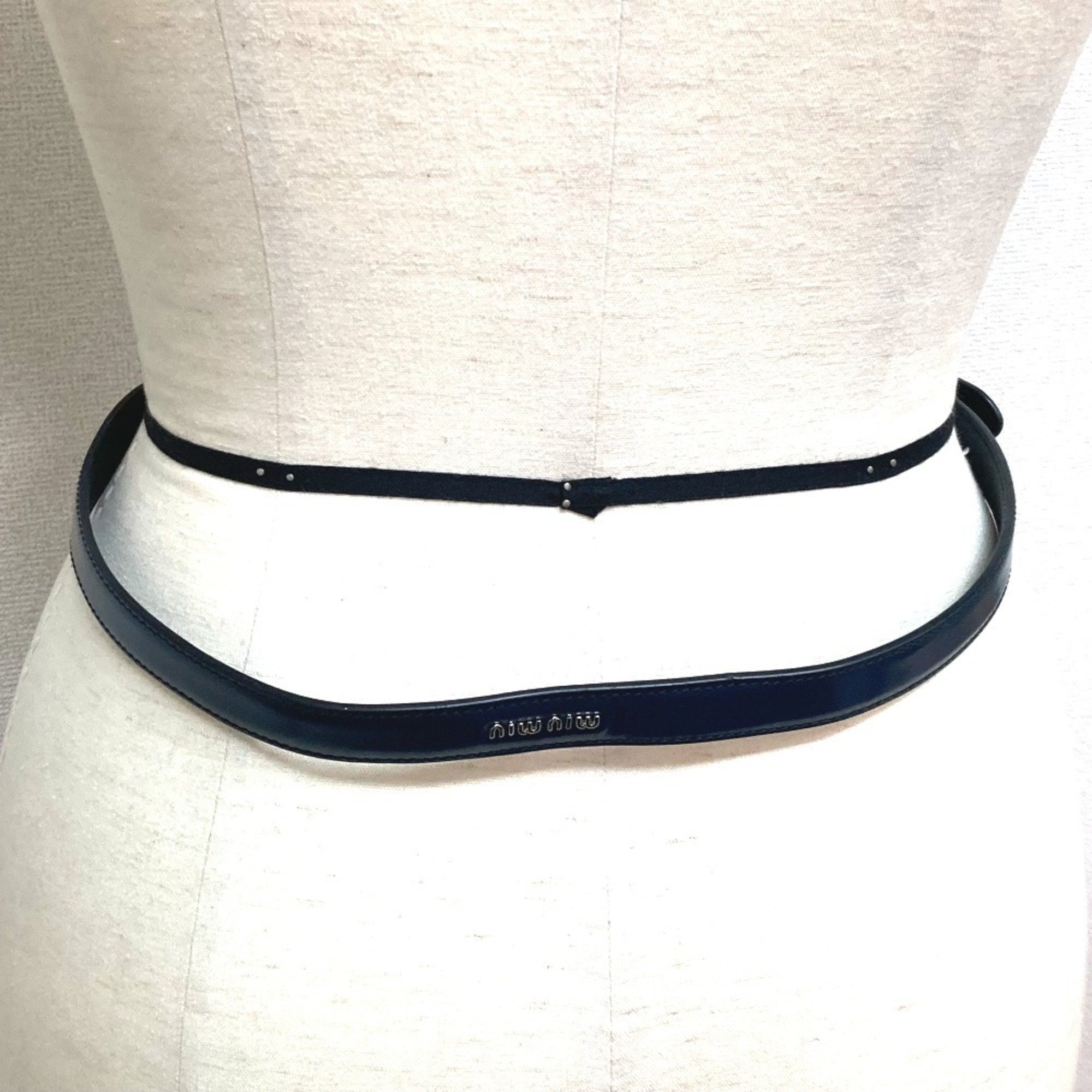 MIUMIU Miu Thin Belt Leather Women's Navy