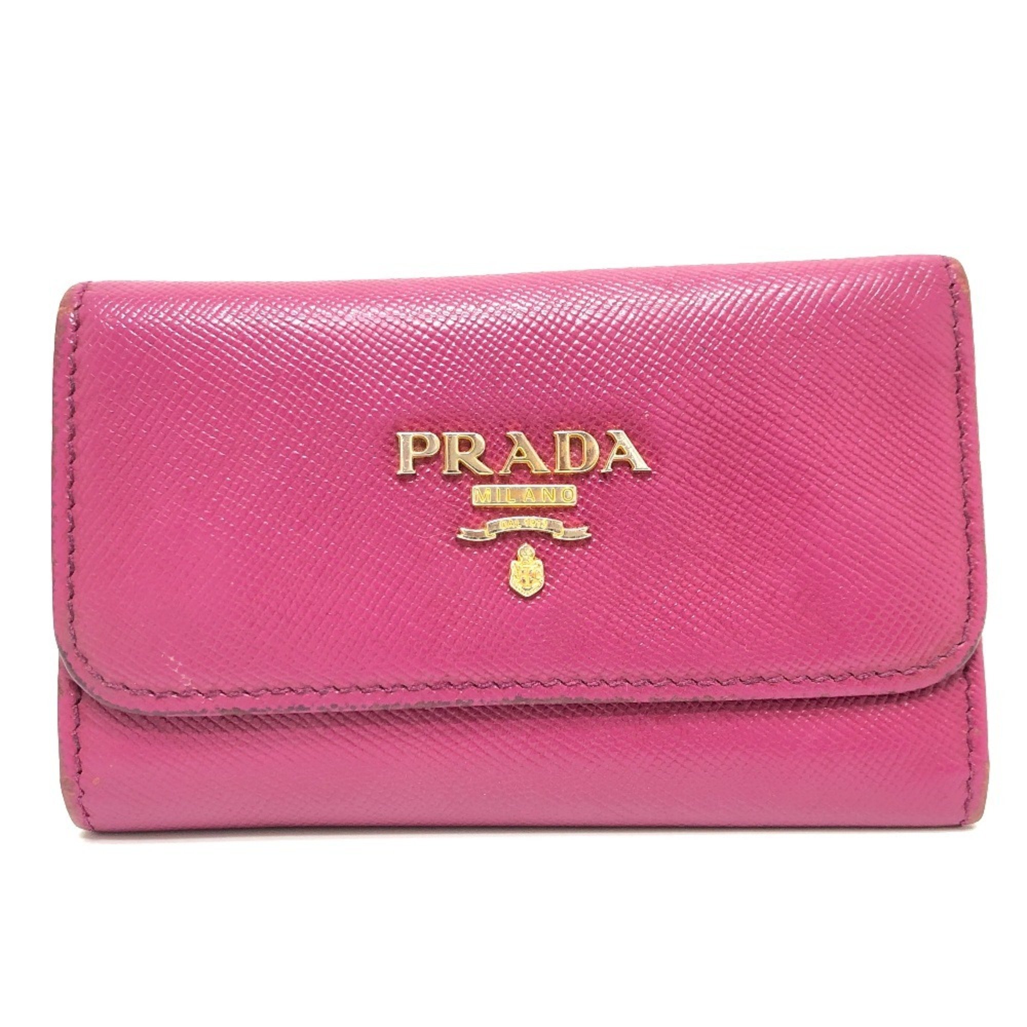 PRADA 1PG222 6-ring key case, holder, Saffiano leather, women's, purple