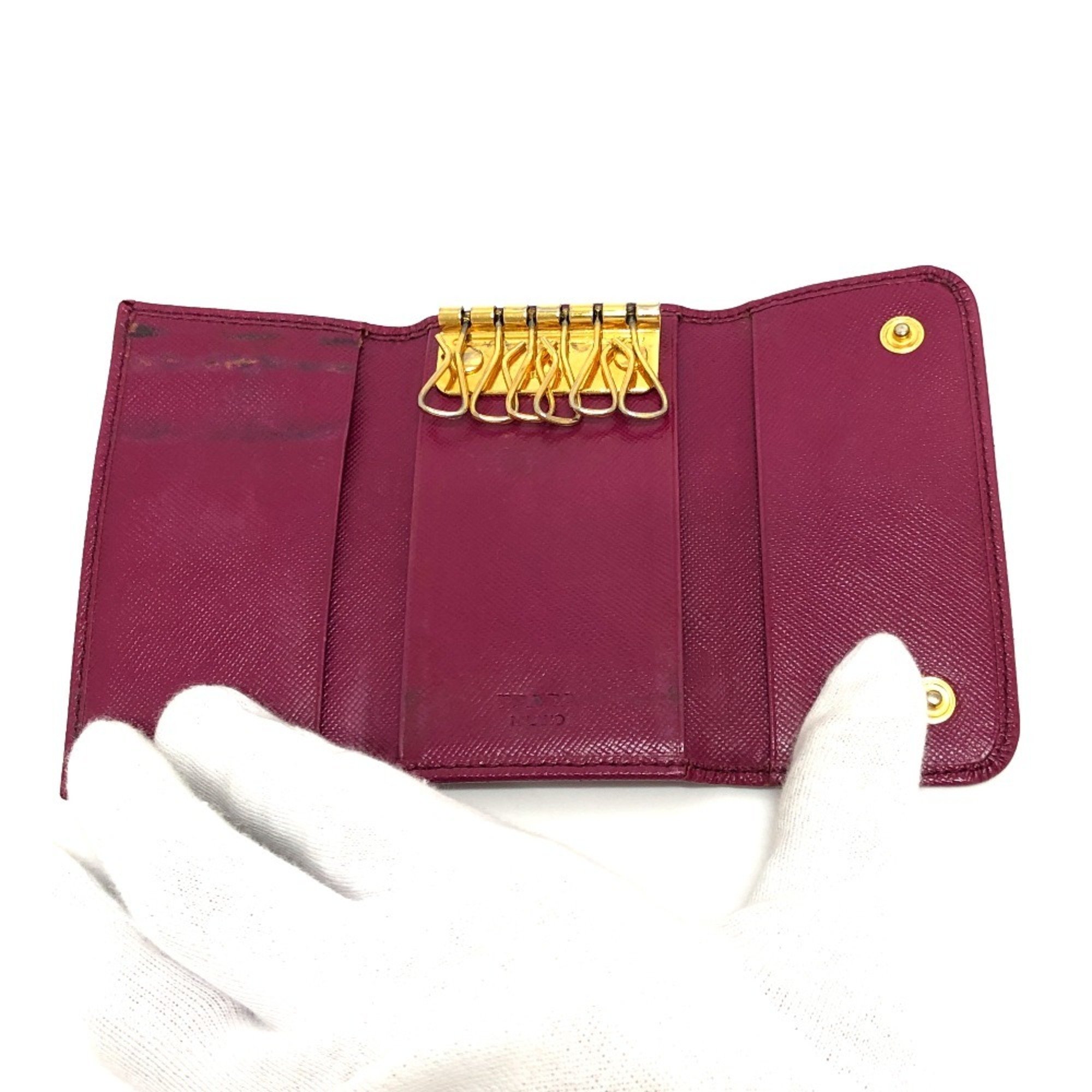 PRADA 1PG222 6-ring key case, holder, Saffiano leather, women's, purple