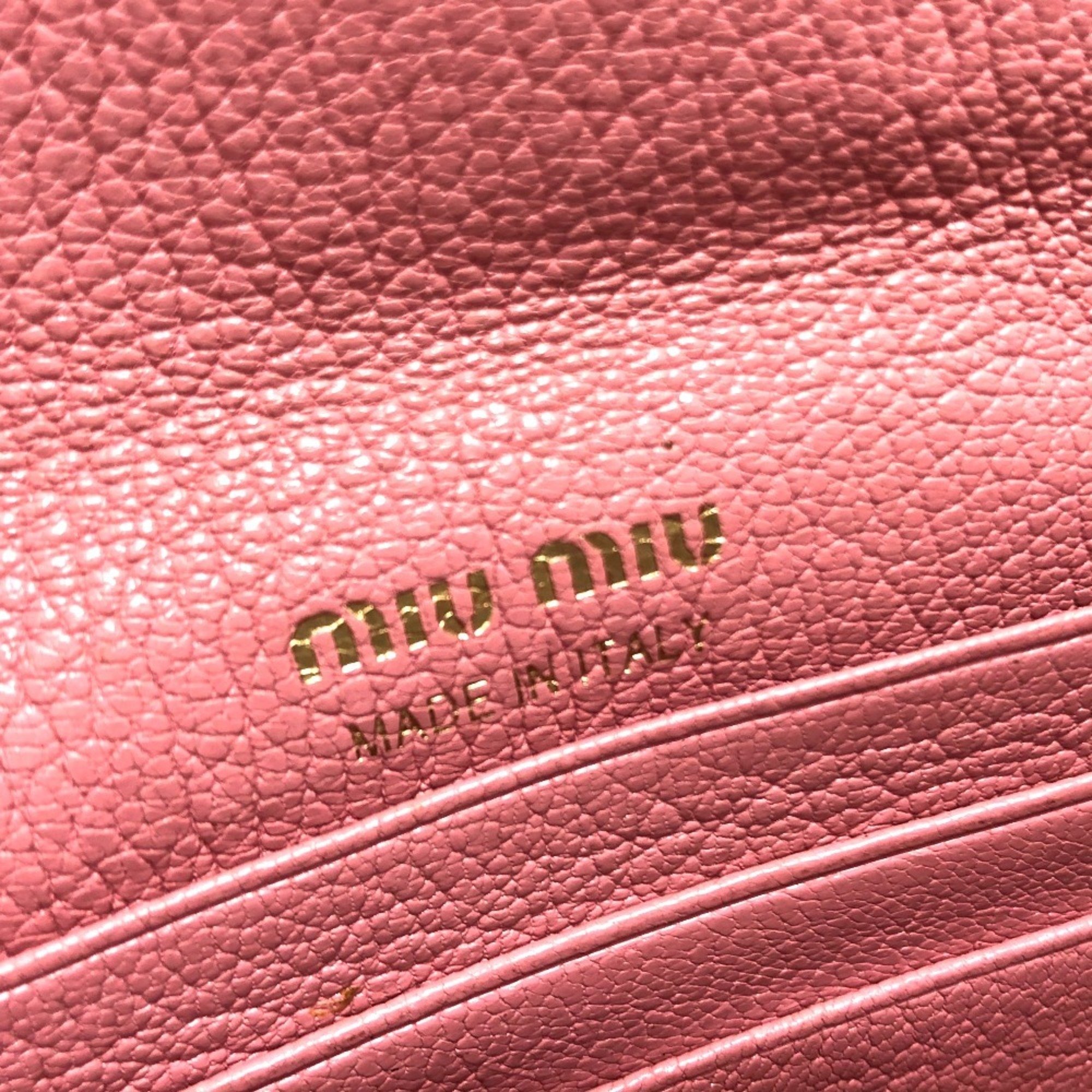 Miu Miu MIUMIU 5MF001 Madras Love Business Card Holder/Card Case Pouch with Chain Strap Leather Women's Pink