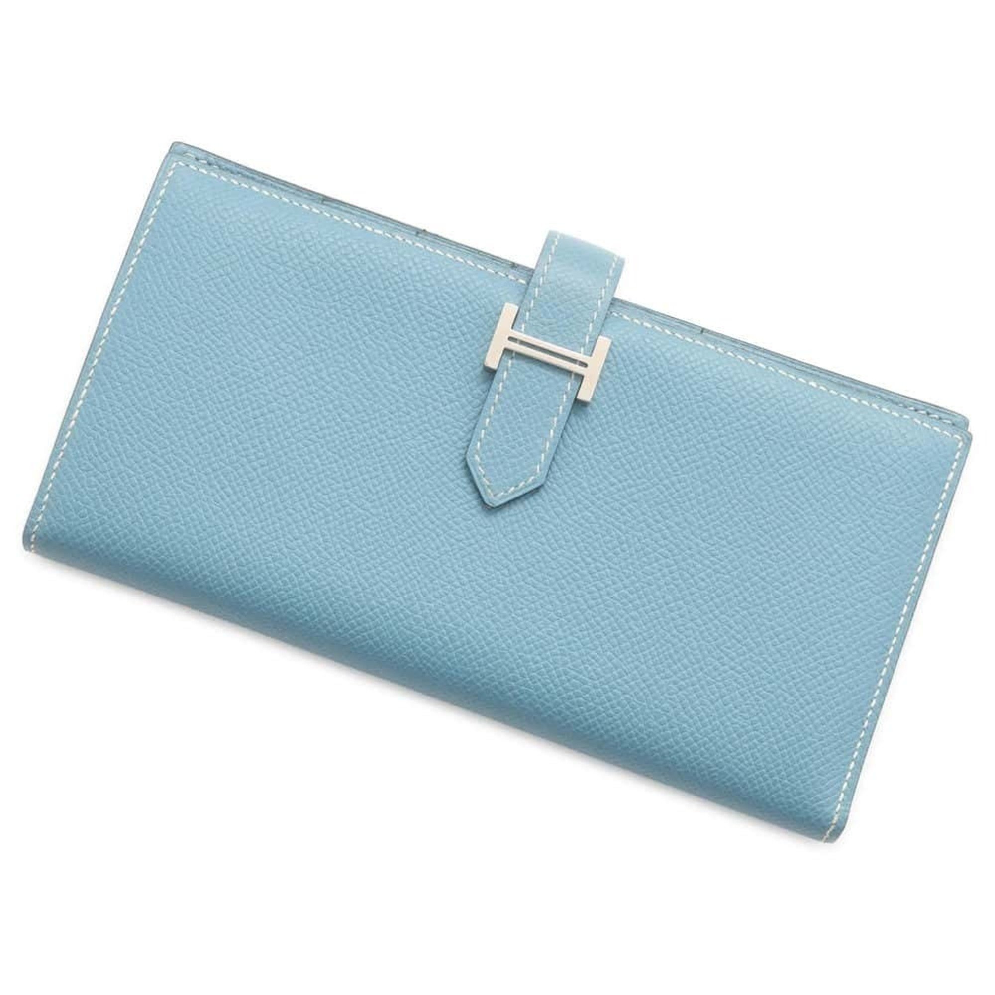 Hermes Long Wallet Bearn Soufflet Blue Jean Epson O Stamped