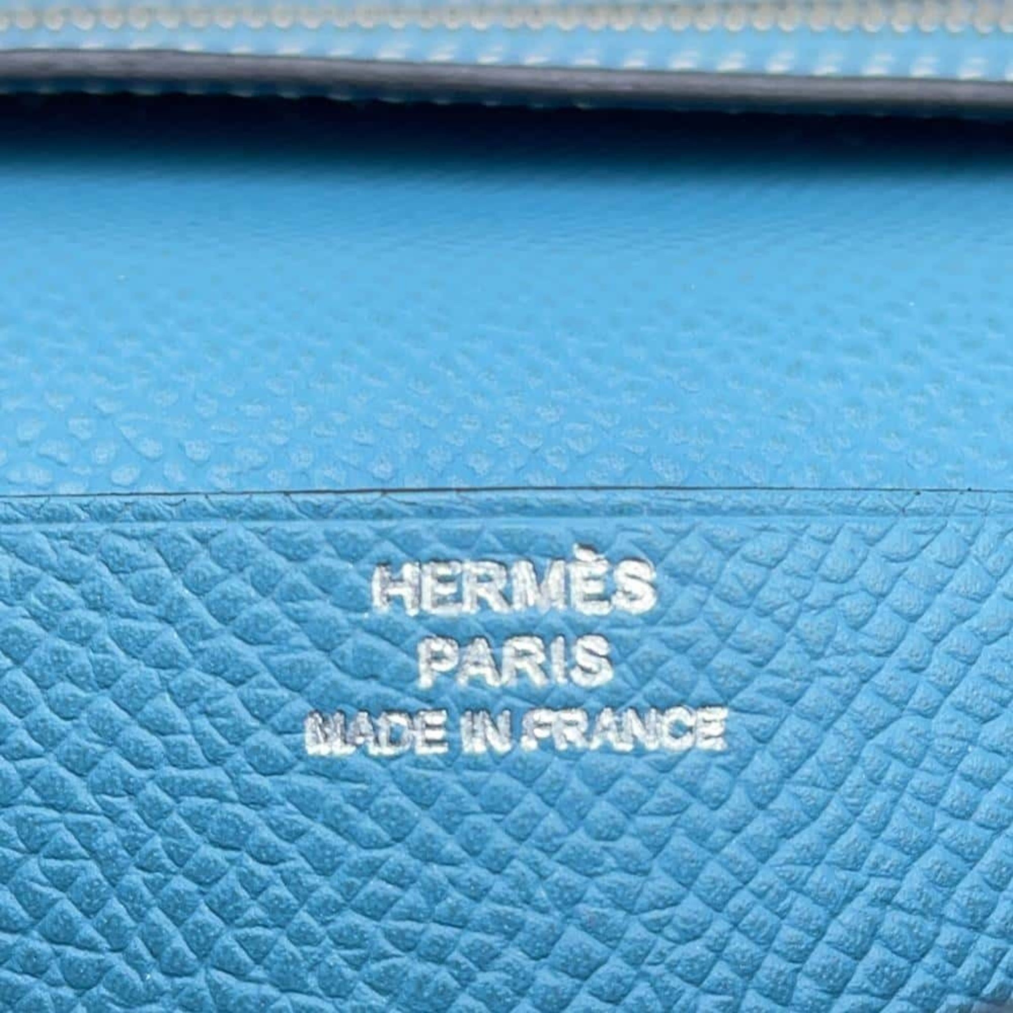 Hermes Long Wallet Bearn Soufflet Blue Jean Epson O Stamped