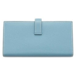 Hermes Long Wallet Bearn Soufflet Blue Jean Epson O Stamped