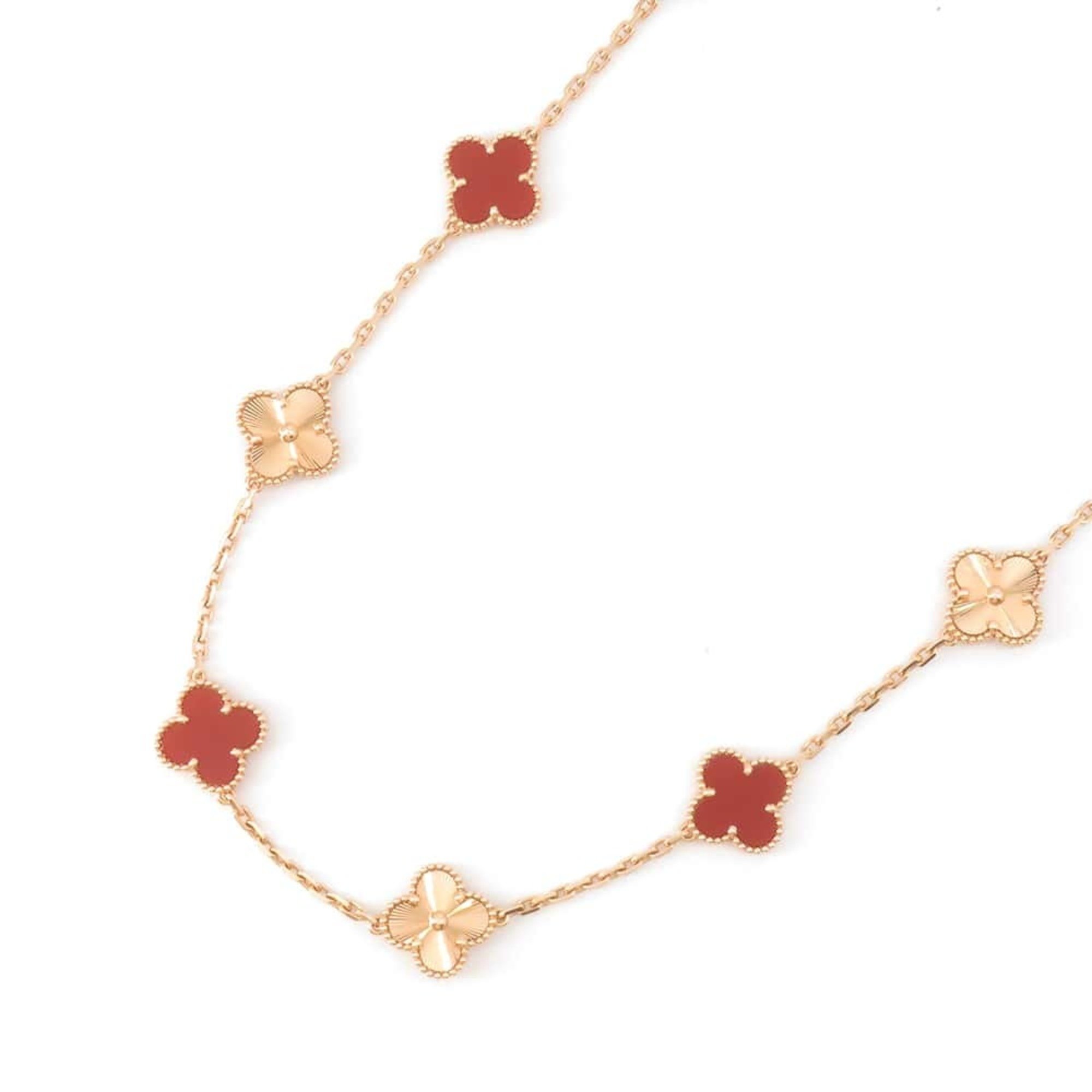 Van Cleef & Arpels Necklace Alhambra Long 20 Motifs Guilloched Carnelian K18PG