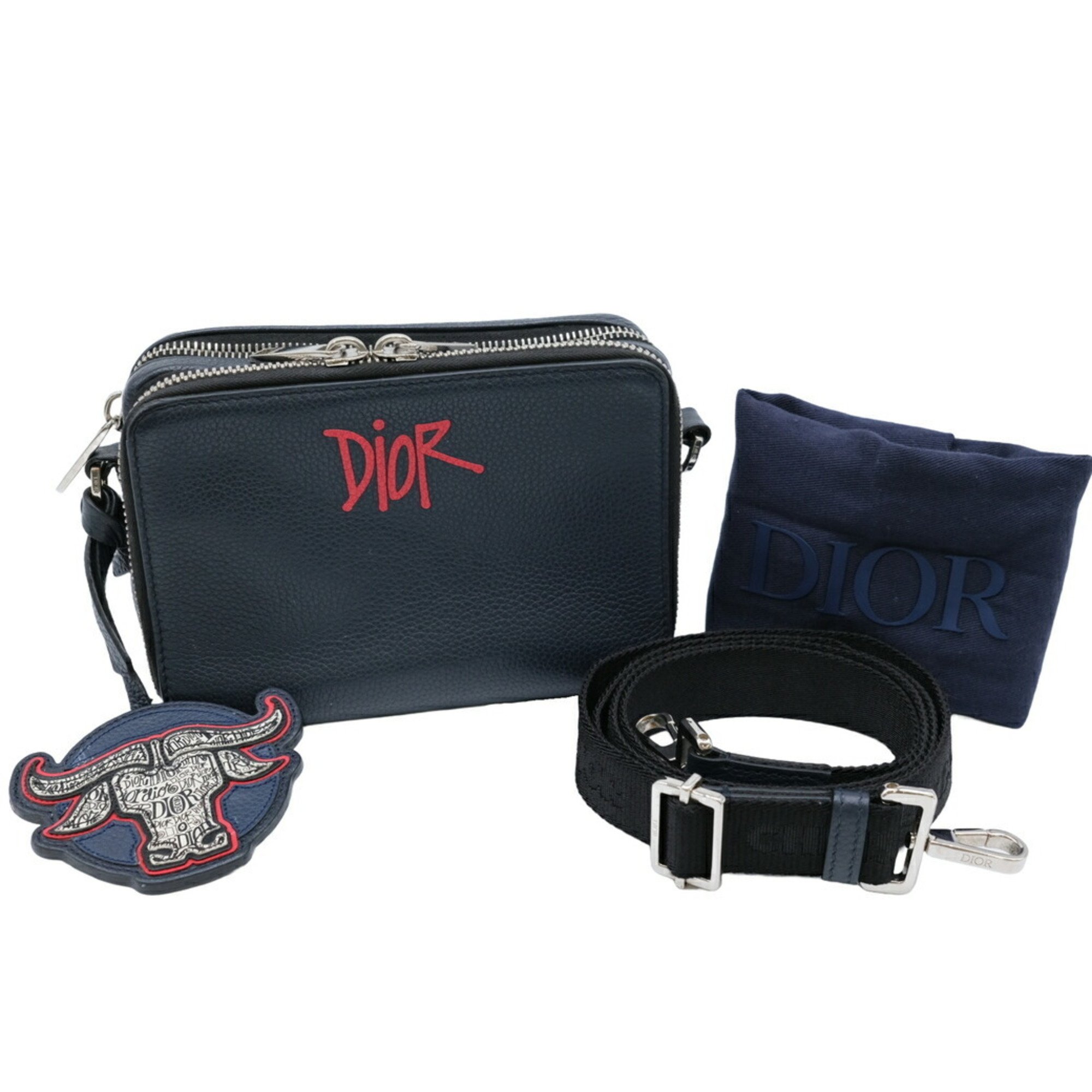 Christian Dior × Stussy collaboration shoulder body bag navy blue leather 2ESBC119GDS