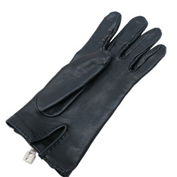 HERMES Kelly Gloves, Lamb Leather, Black, Women's, #7, Size M