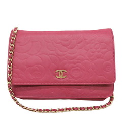 CHANEL Camellia Chain Wallet, Shoulder, Lambskin, Fuchsia Pink, 7421