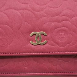 CHANEL Camellia Chain Wallet, Shoulder, Lambskin, Fuchsia Pink, 7421