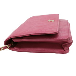 CHANEL Camellia Chain Wallet, Shoulder, Lambskin, Fuchsia Pink, 7421