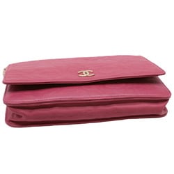 CHANEL Camellia Chain Wallet, Shoulder, Lambskin, Fuchsia Pink, 7421