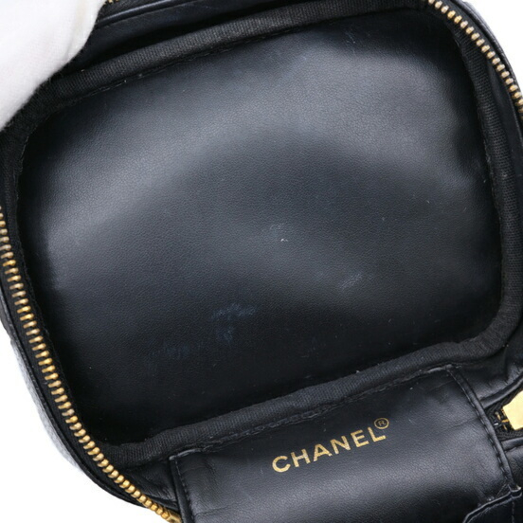 CHANEL Caviar Skin Vanity Bag Calfskin Leather Black Seal Card A01998