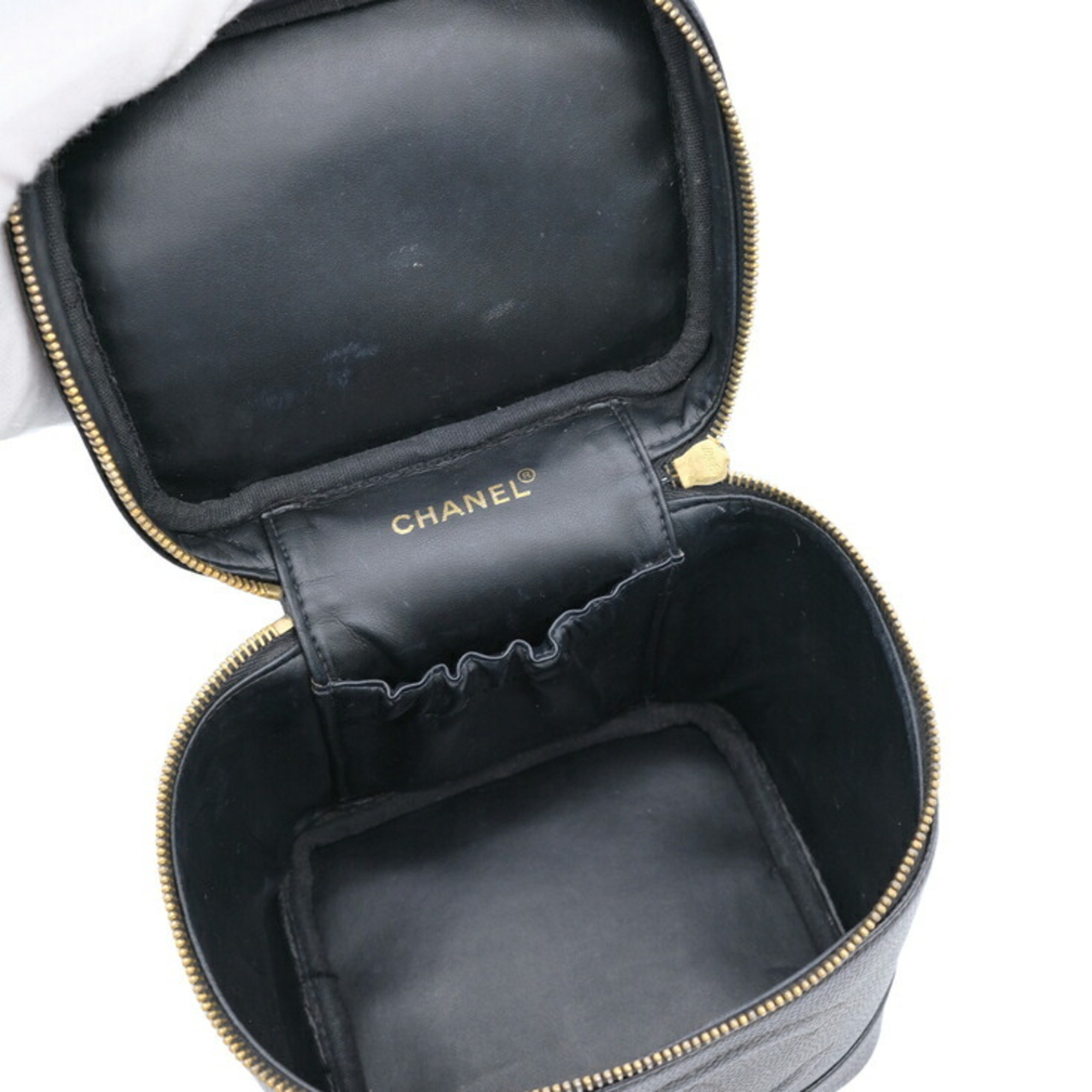 CHANEL Caviar Skin Vanity Bag Calfskin Leather Black Seal Card A01998