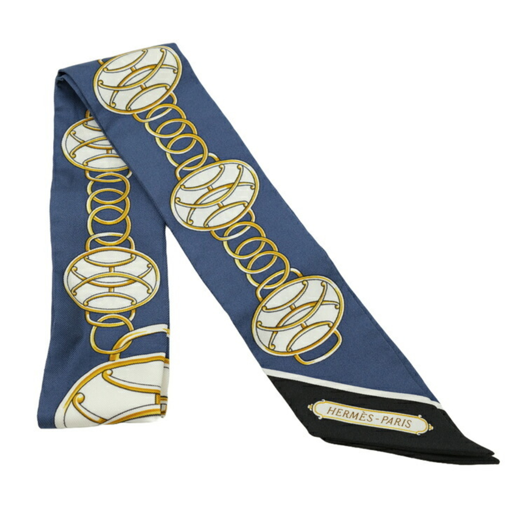 HERMES Scarf Twilly Cliqutis 100% Silk Navy