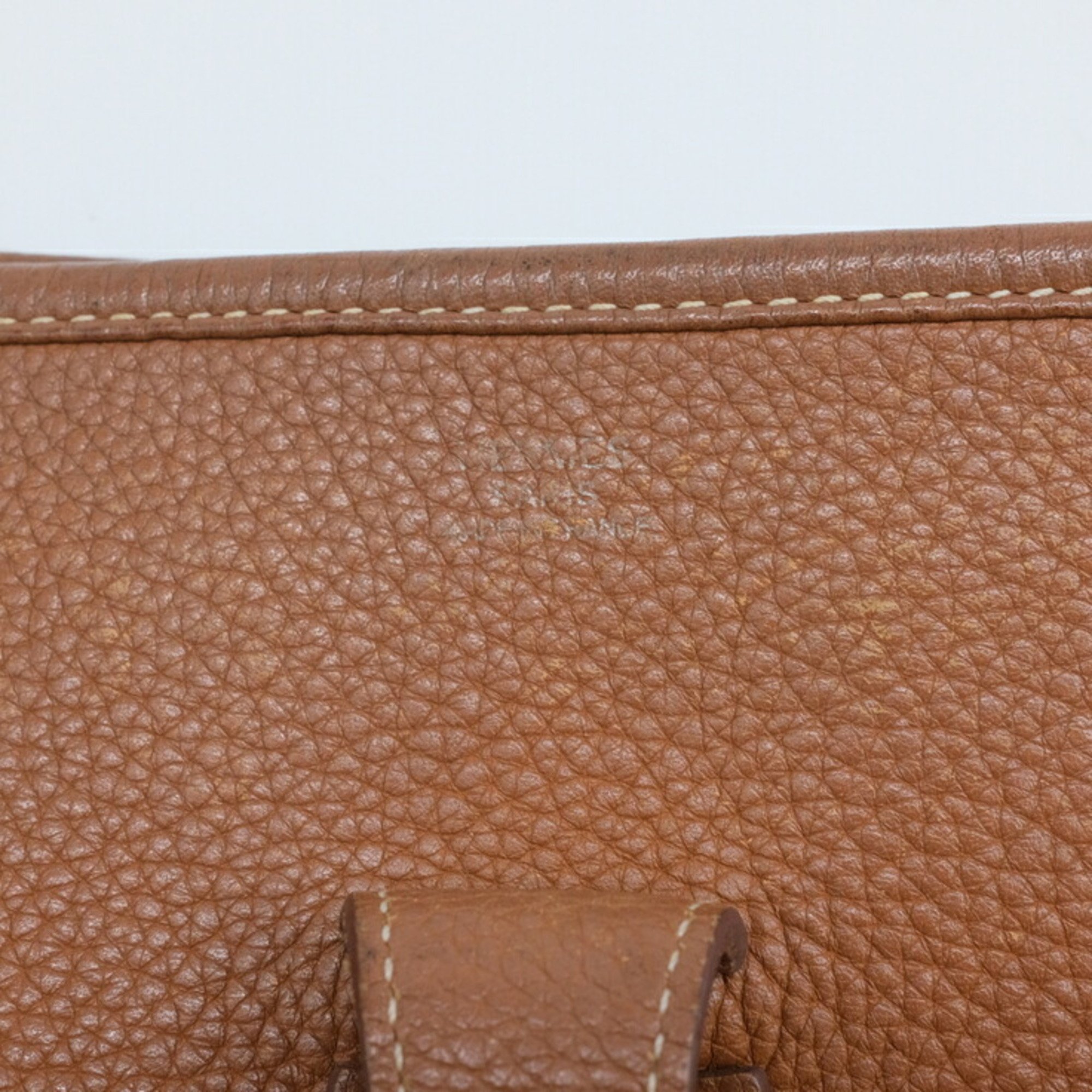 HERMES Evelyn 1 GM Shoulder Bag Taurillon Clemence Leather Brown #□M