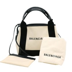 BALENCIAGA Navy Cabas XS Tote Bag Leather Canvas Women's White Ivory