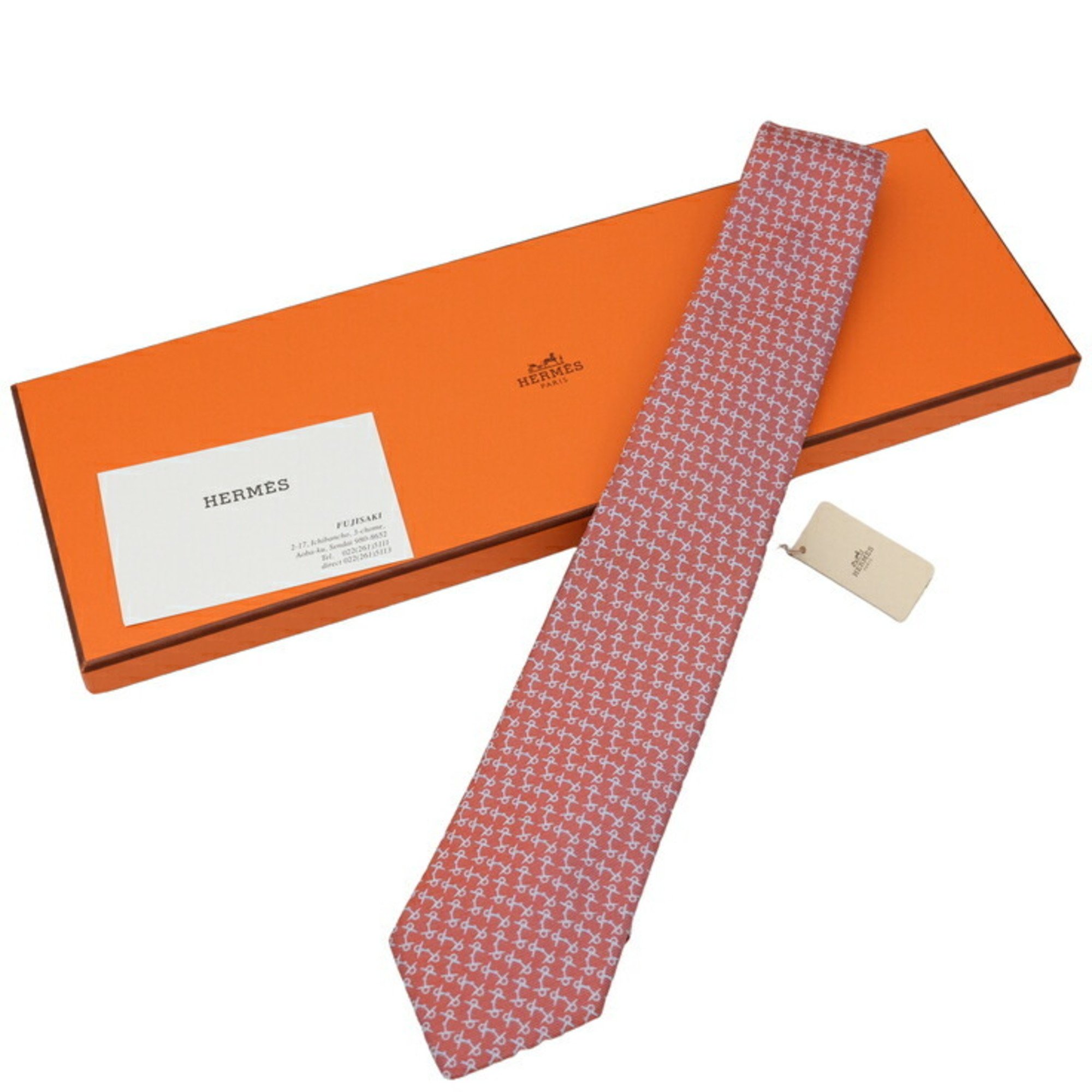 HERMES Horsebit Tie Mors a Aiguilles 100% Silk Orange