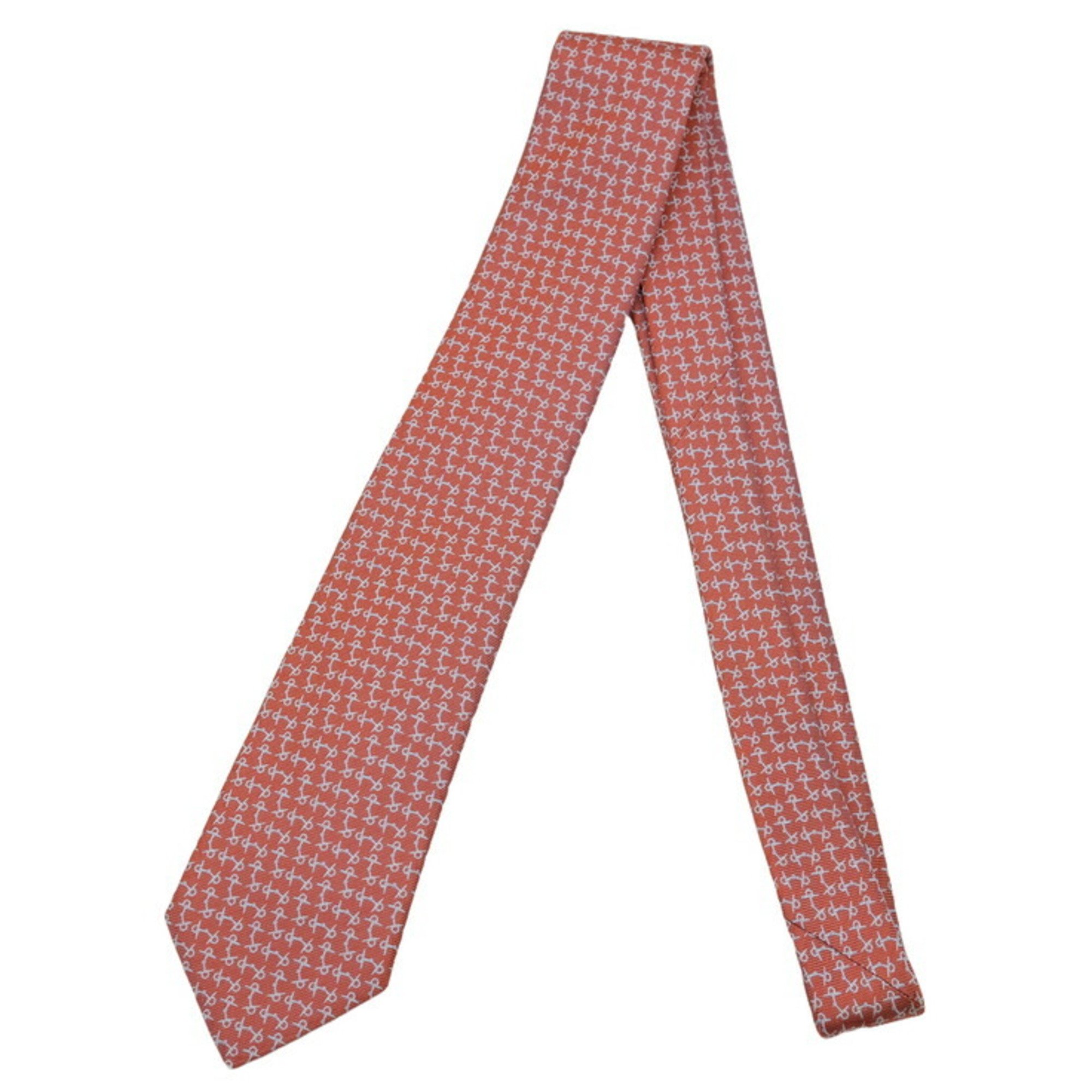 HERMES Horsebit Tie Mors a Aiguilles 100% Silk Orange