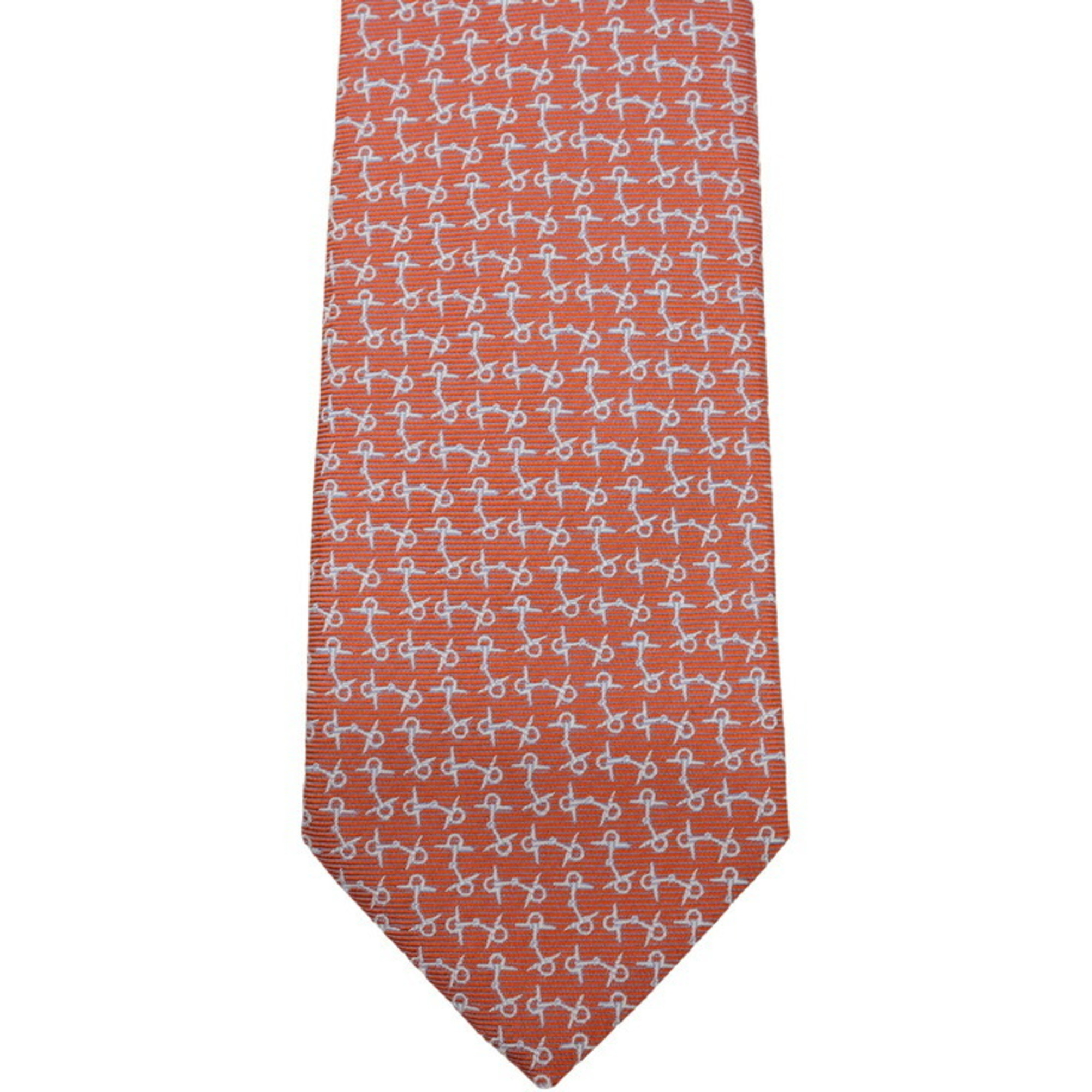 HERMES Horsebit Tie Mors a Aiguilles 100% Silk Orange