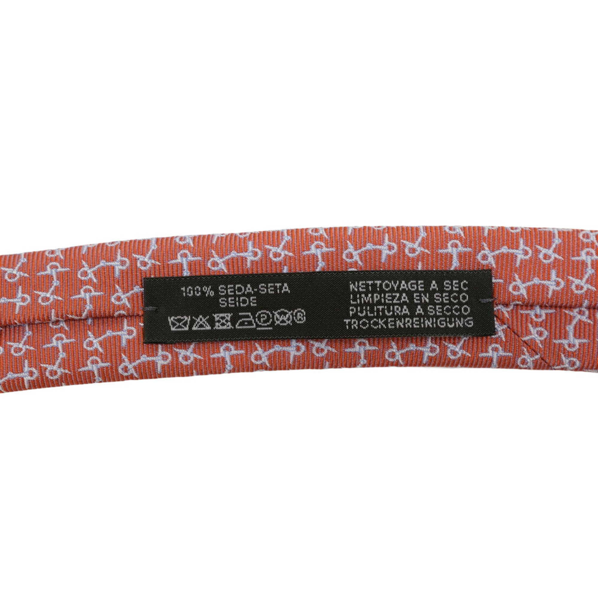 HERMES Horsebit Tie Mors a Aiguilles 100% Silk Orange