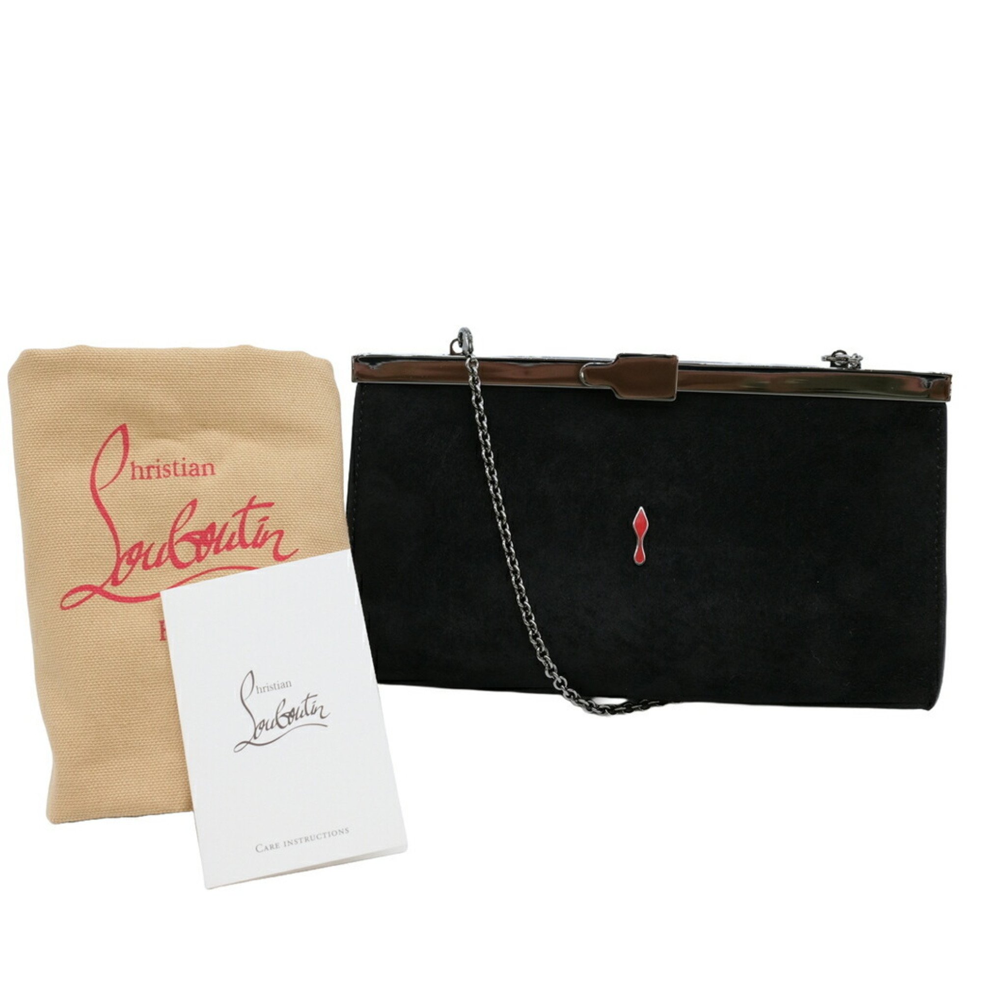 Christian Louboutin Bag Chain Shoulder Clutch Suede Black