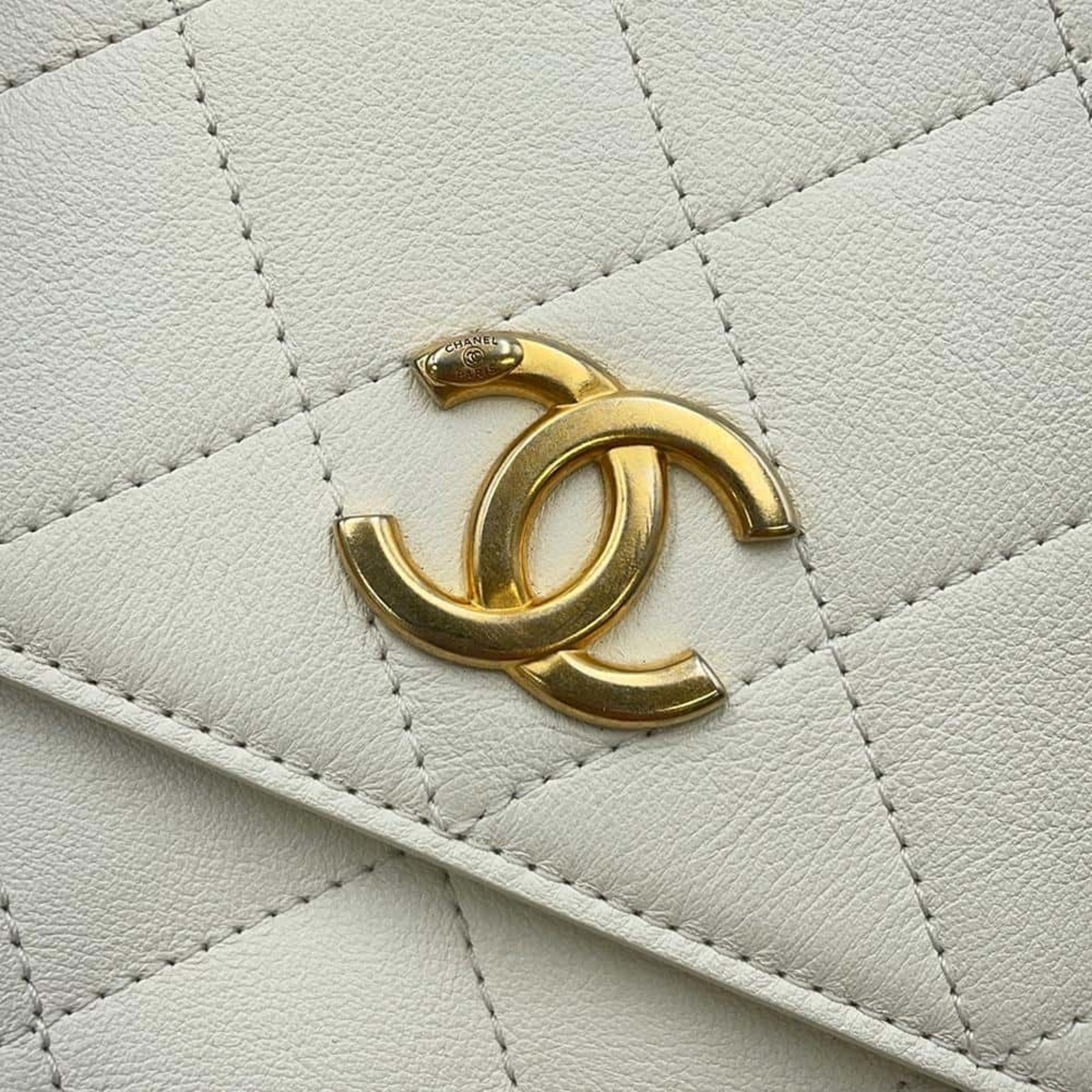 Chanel Chain Shoulder Bag Matelasse Coco Mark Square Calf Leather AS2542 CHANEL White