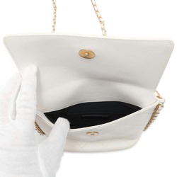 Chanel Chain Shoulder Bag Matelasse Coco Mark Square Calf Leather AS2542 CHANEL White