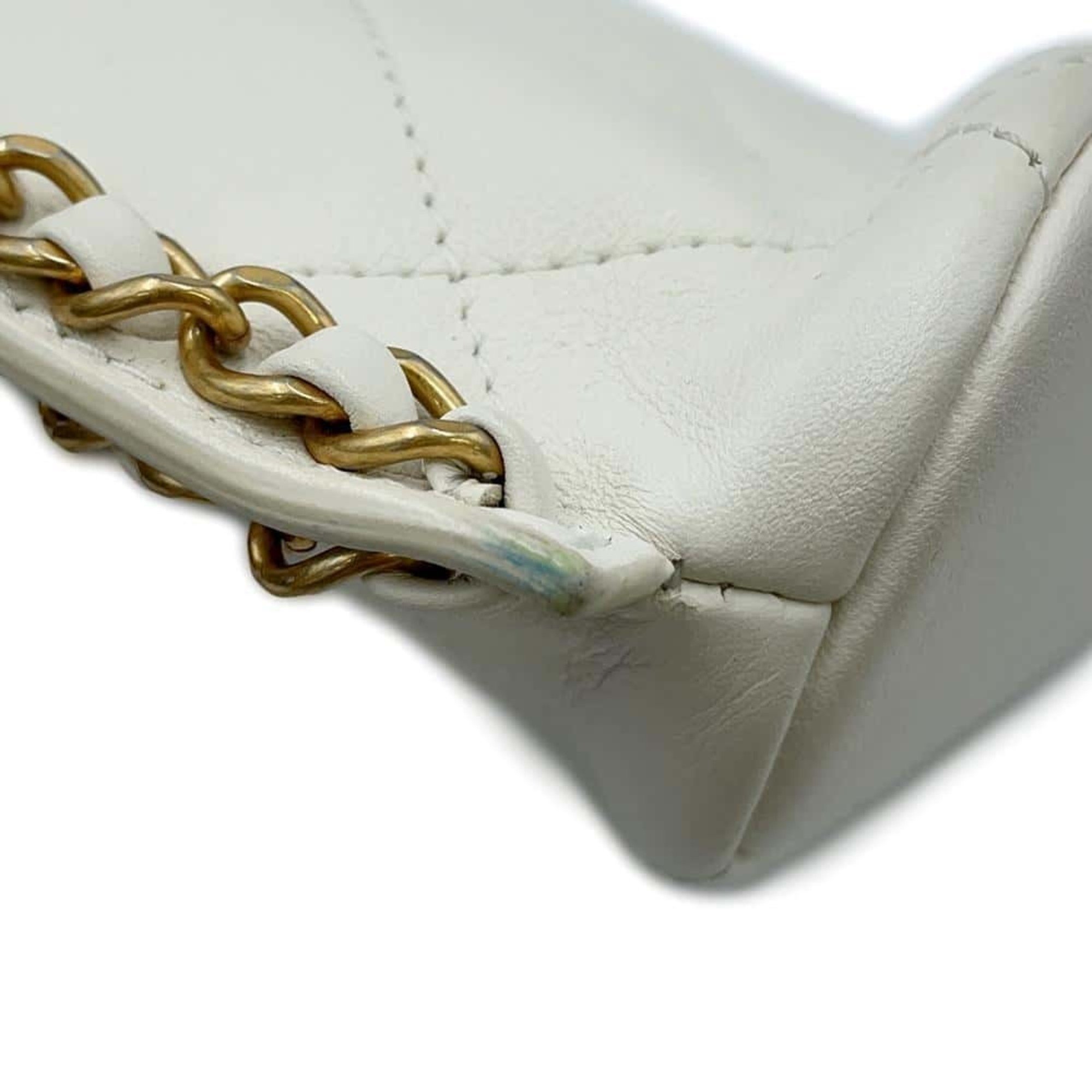 Chanel Chain Shoulder Bag Matelasse Coco Mark Square Calf Leather AS2542 CHANEL White