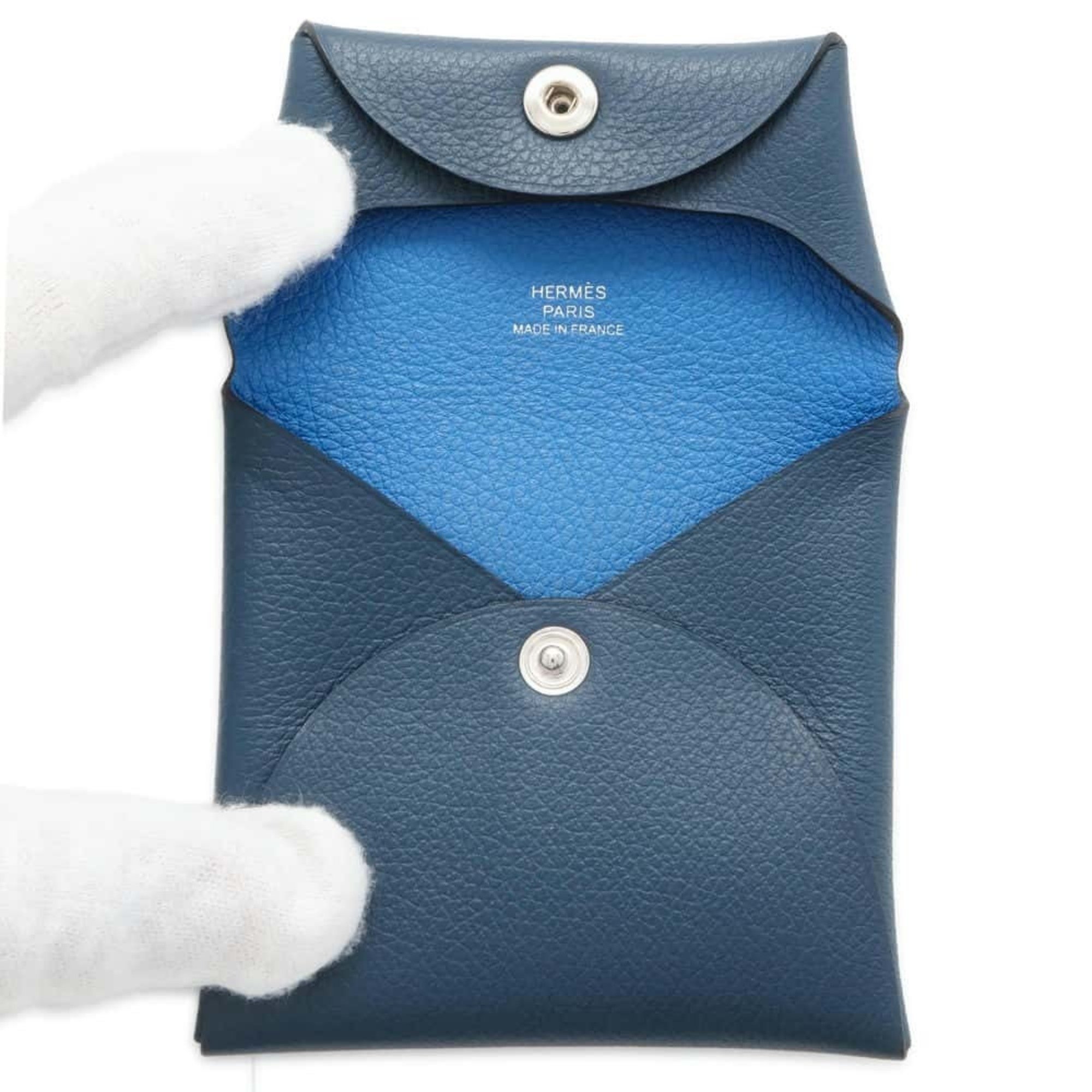 Hermes Wallet/Coin Case Bastia Verso Blue de Plus Zanzibar Evercolor B Stamp